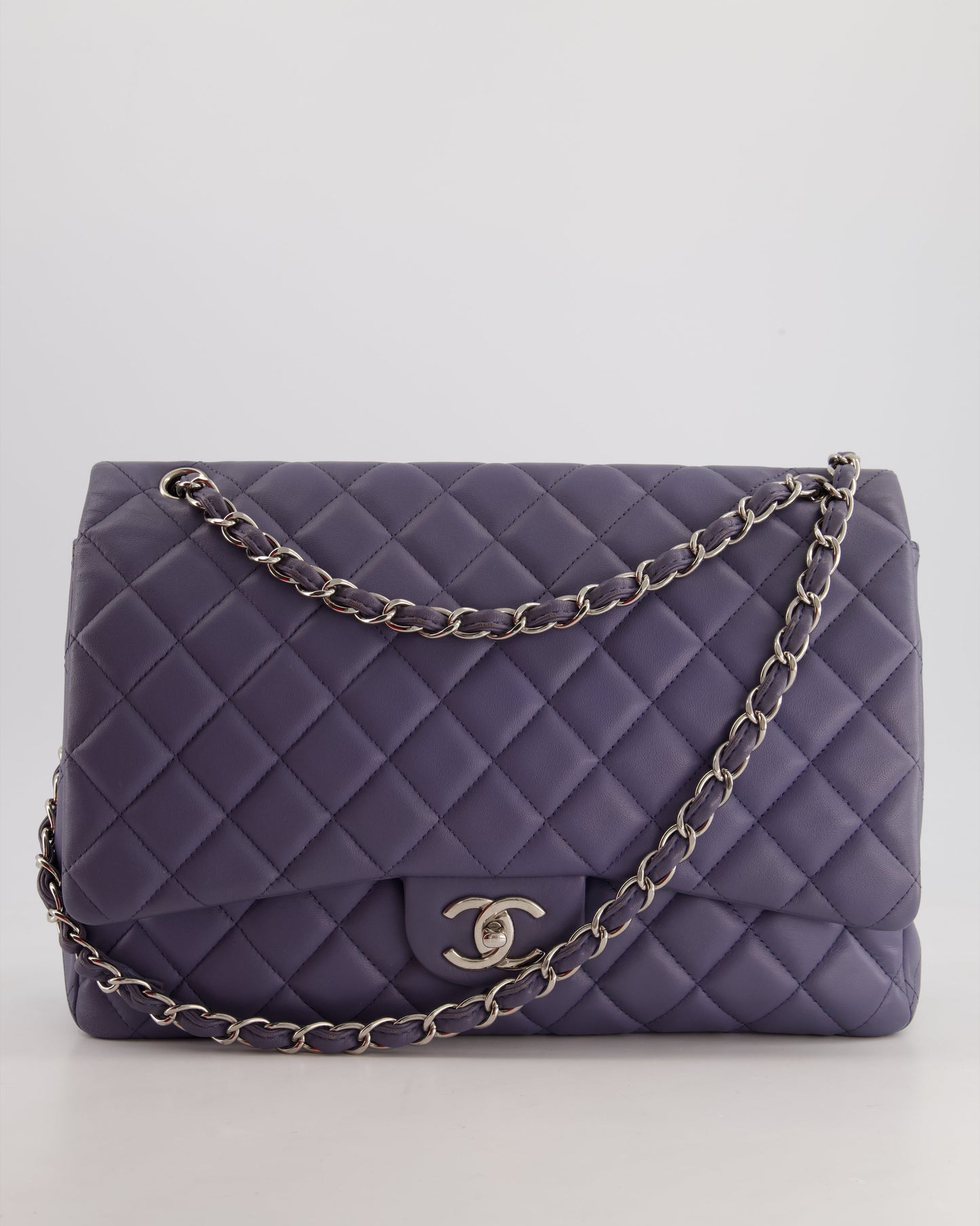 Chanel Lavender Purple Maxi Classic Double Flap Bag In Lambskin Leather With Silver Hardware