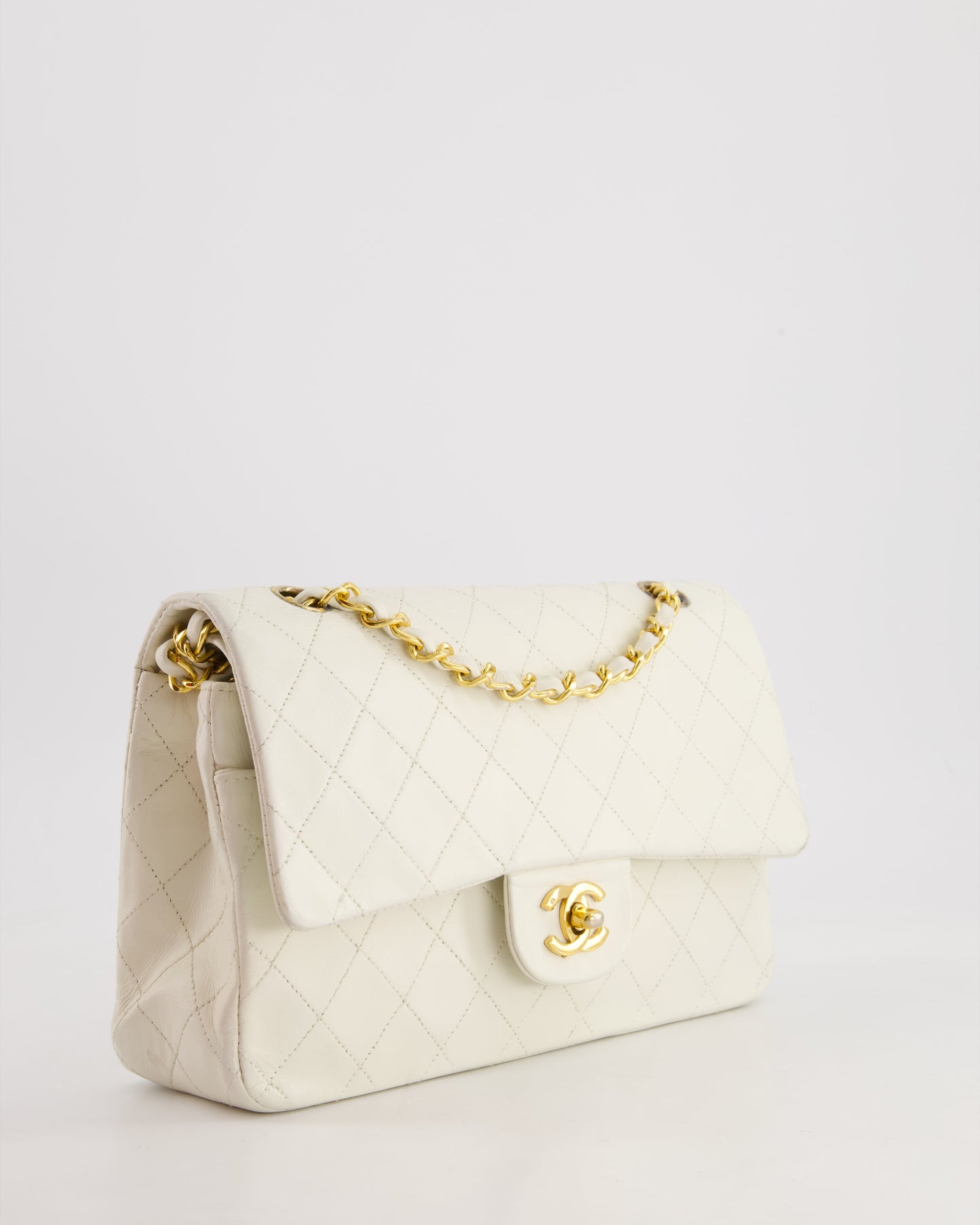 Chanel *Fire Price* White Medium Classic Double Flap Bag In Lambskin Leather With 24K Gold Hardware