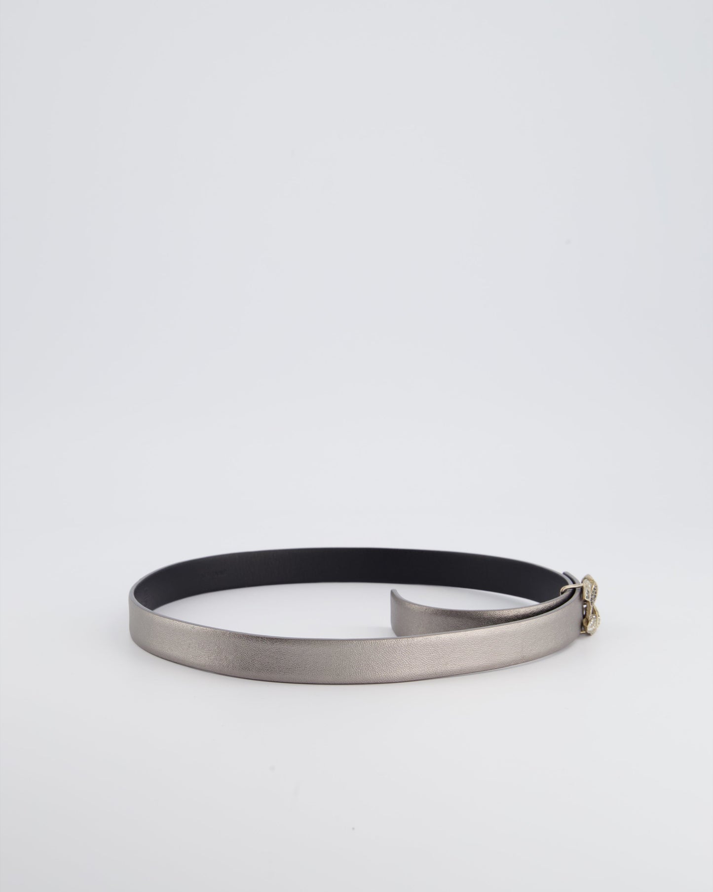 Chanel Metallic Silver Belt With Crystal Cc Logo Detail Size 70Cm Bag