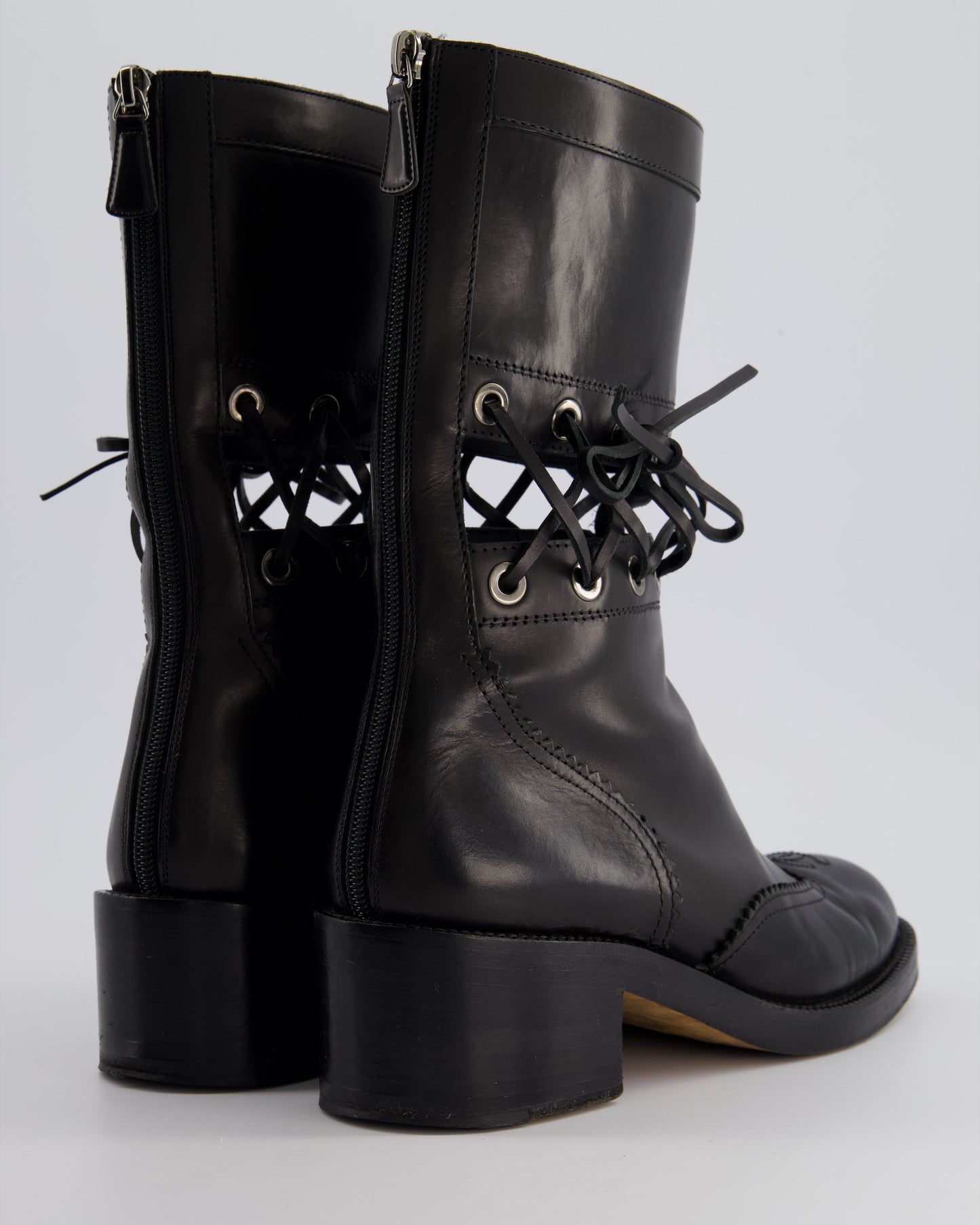 Chanel *Runway* Black Lace Up Insert Detail Cc Logo Boots Size Eu 40.5