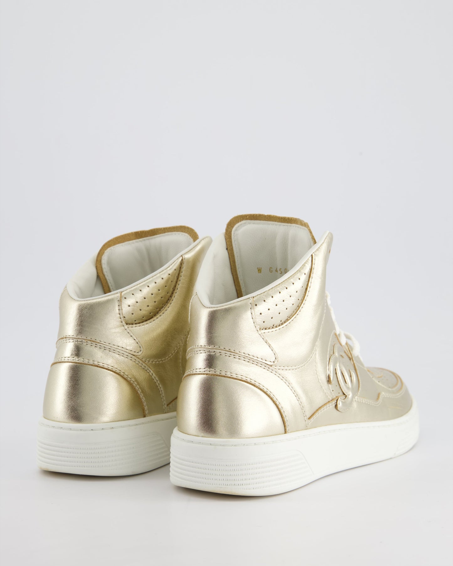 Chanel 24C Metallic Gold High Sneakers In Calfskin Leather With Logo Detail Size Eu 39