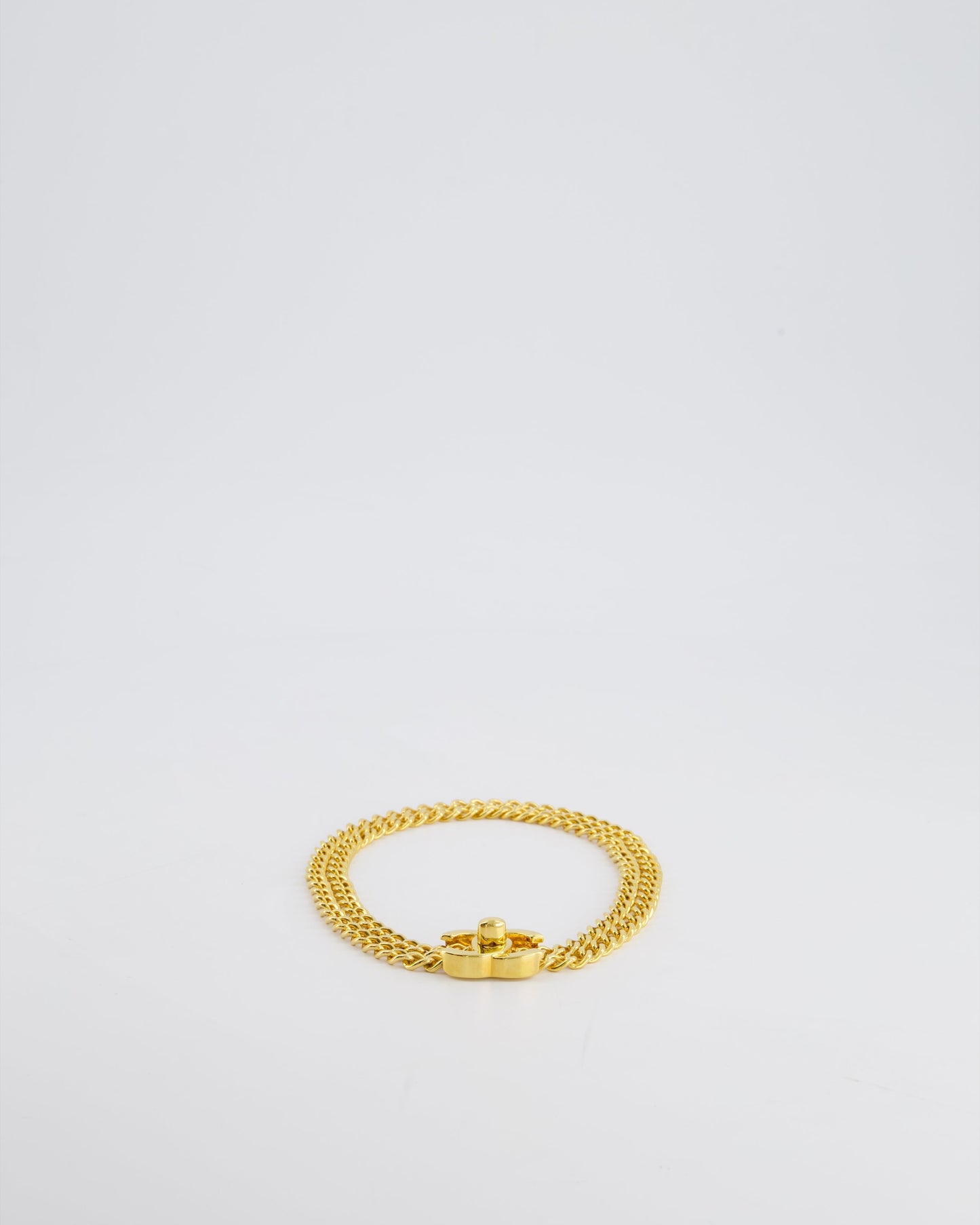 Chanel 97P Gold Chain Chocker Necklace With CC Turn Lock Detail