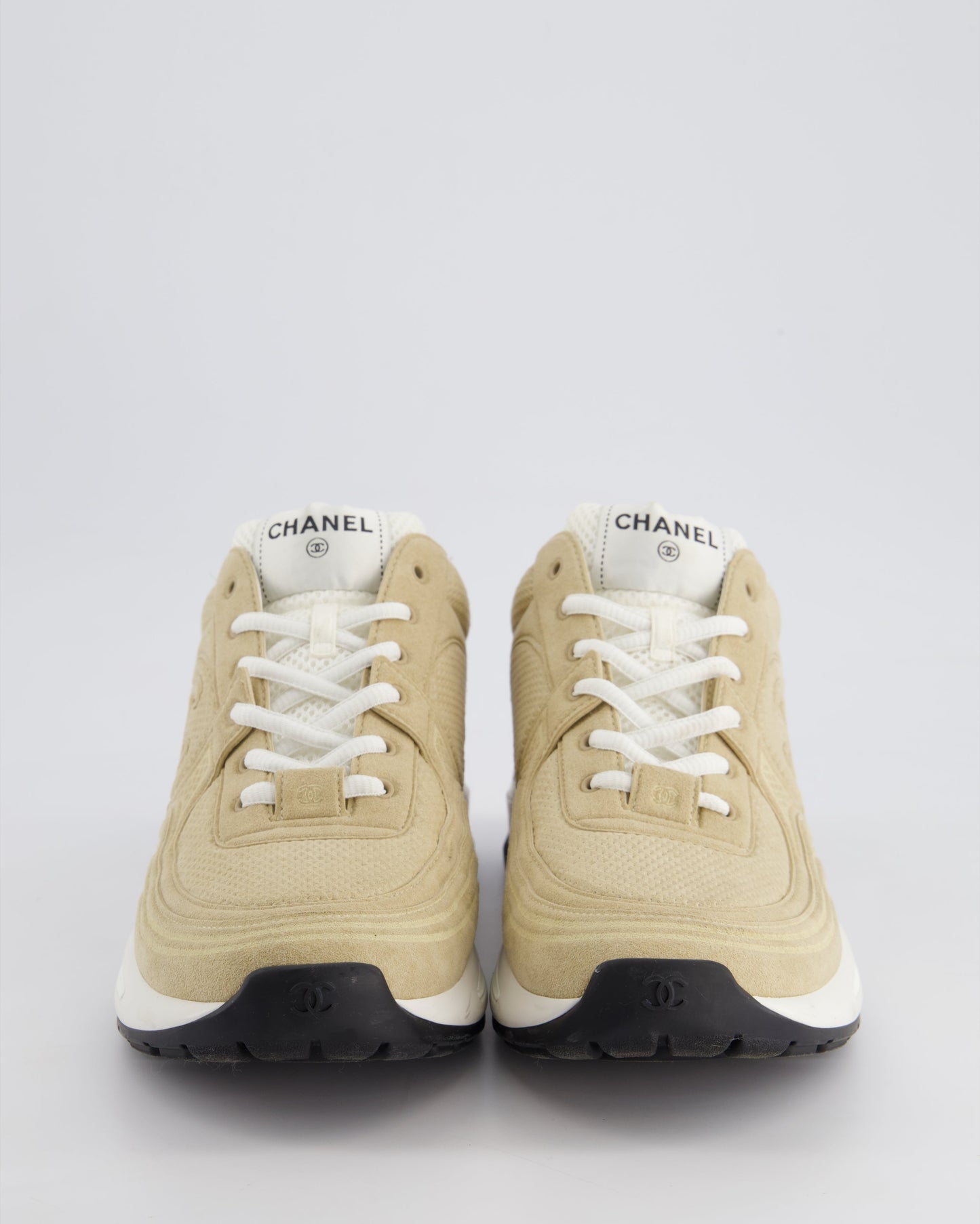 Chanel Beige Suede Sneakers With Cc Logo Detail Size Eu 41.5