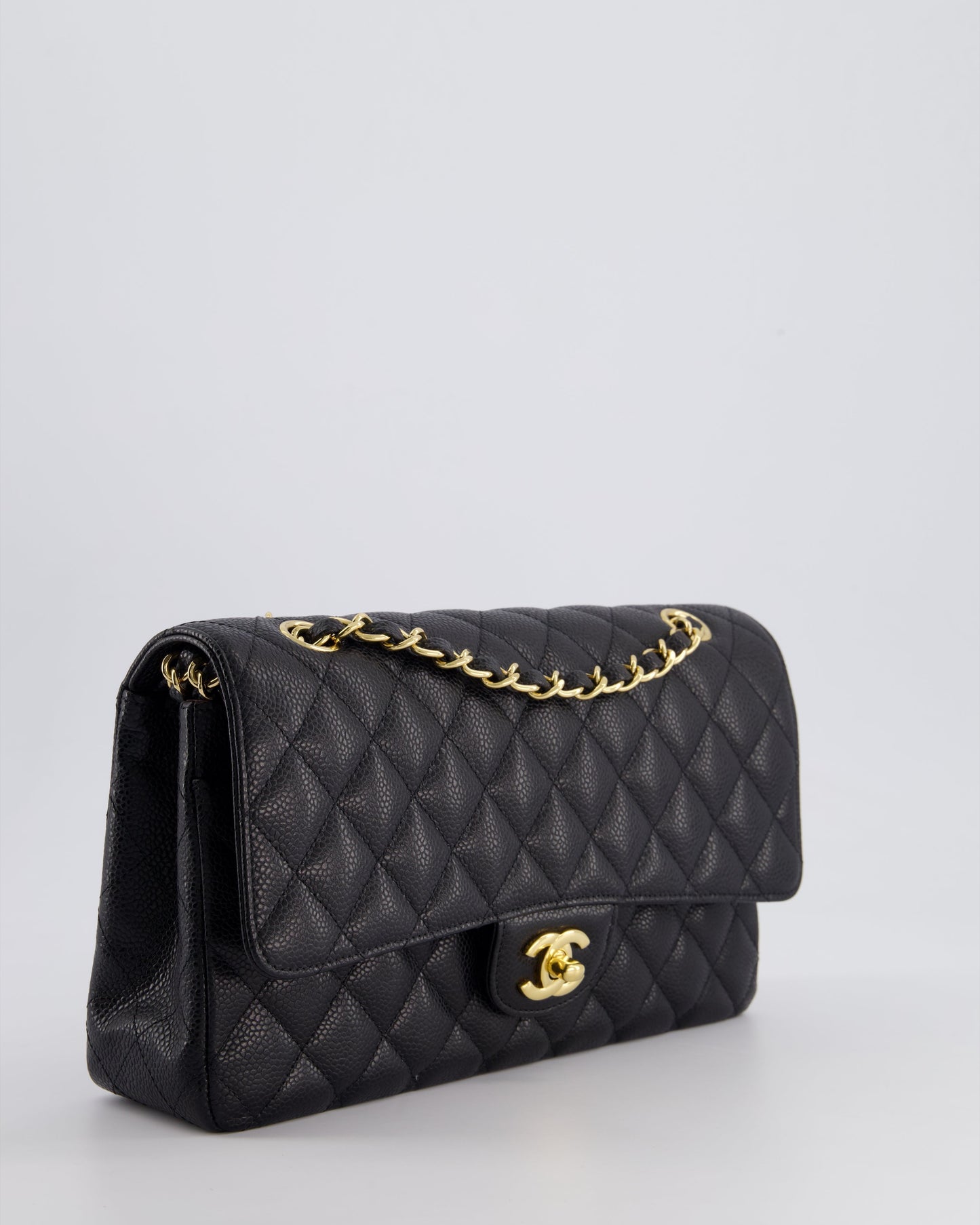 Chanel *Hot* Black Medium Classic Double Flap Bag In Caviar Leather With Gold Hardware