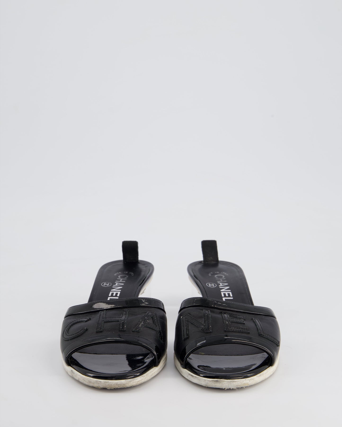Chanel Black Leather Mules With Cc Logo Details Size Eu 37 (Uk 4) Women Shoes