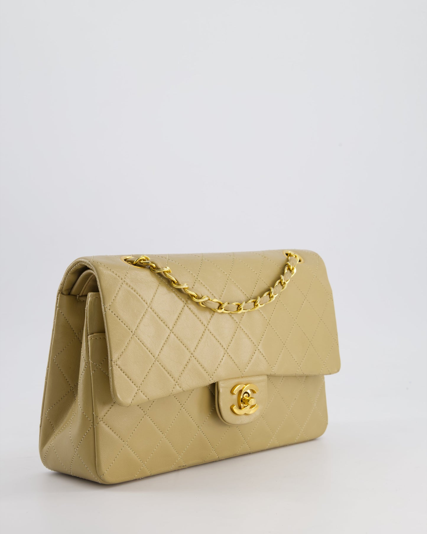 Chanel Beige Medium Double Flap Bag in Lambskin Leather with 24K Gold Hardware