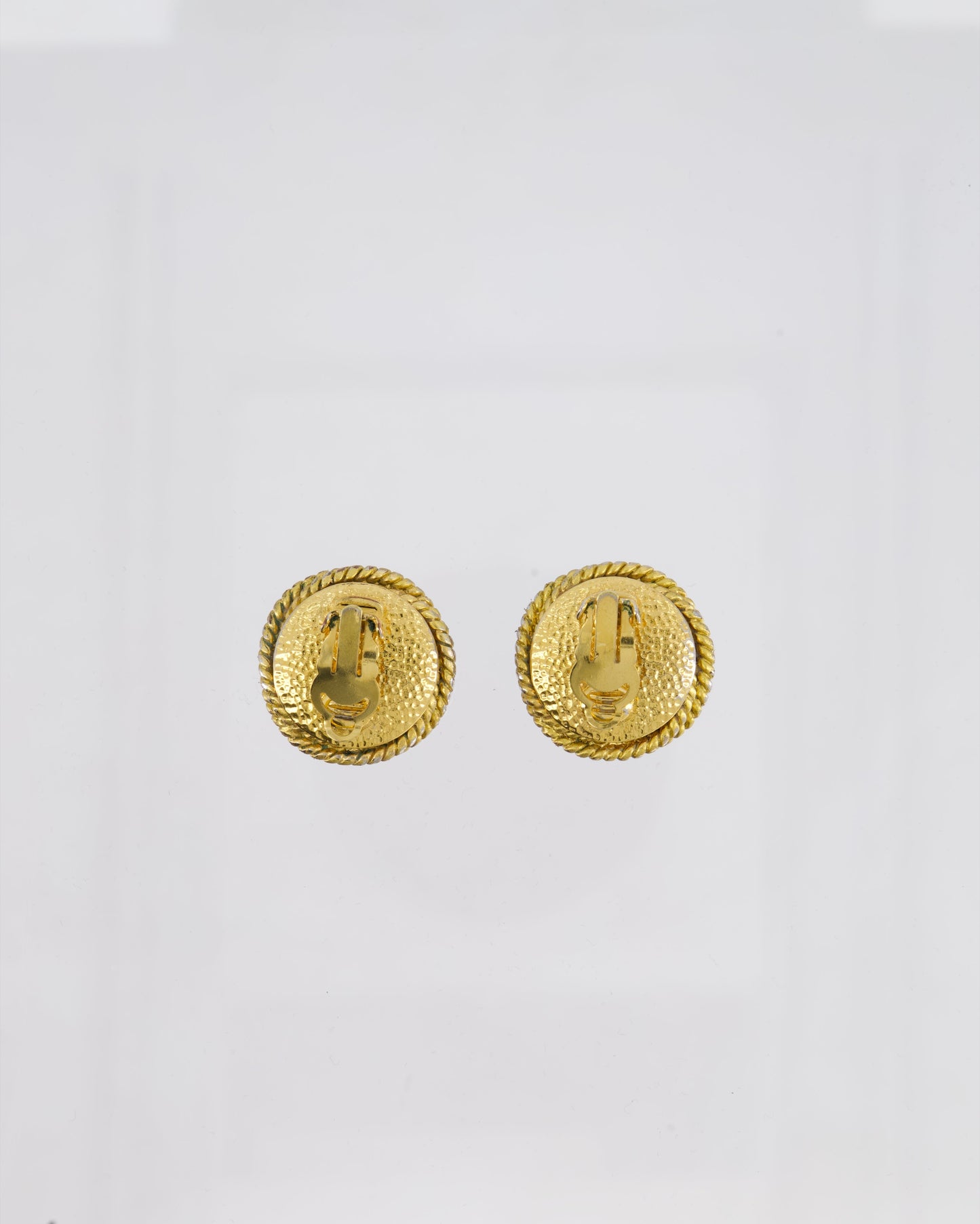 Chanel 95A Gold and Pearl Round CC Logo Textured Earrings
