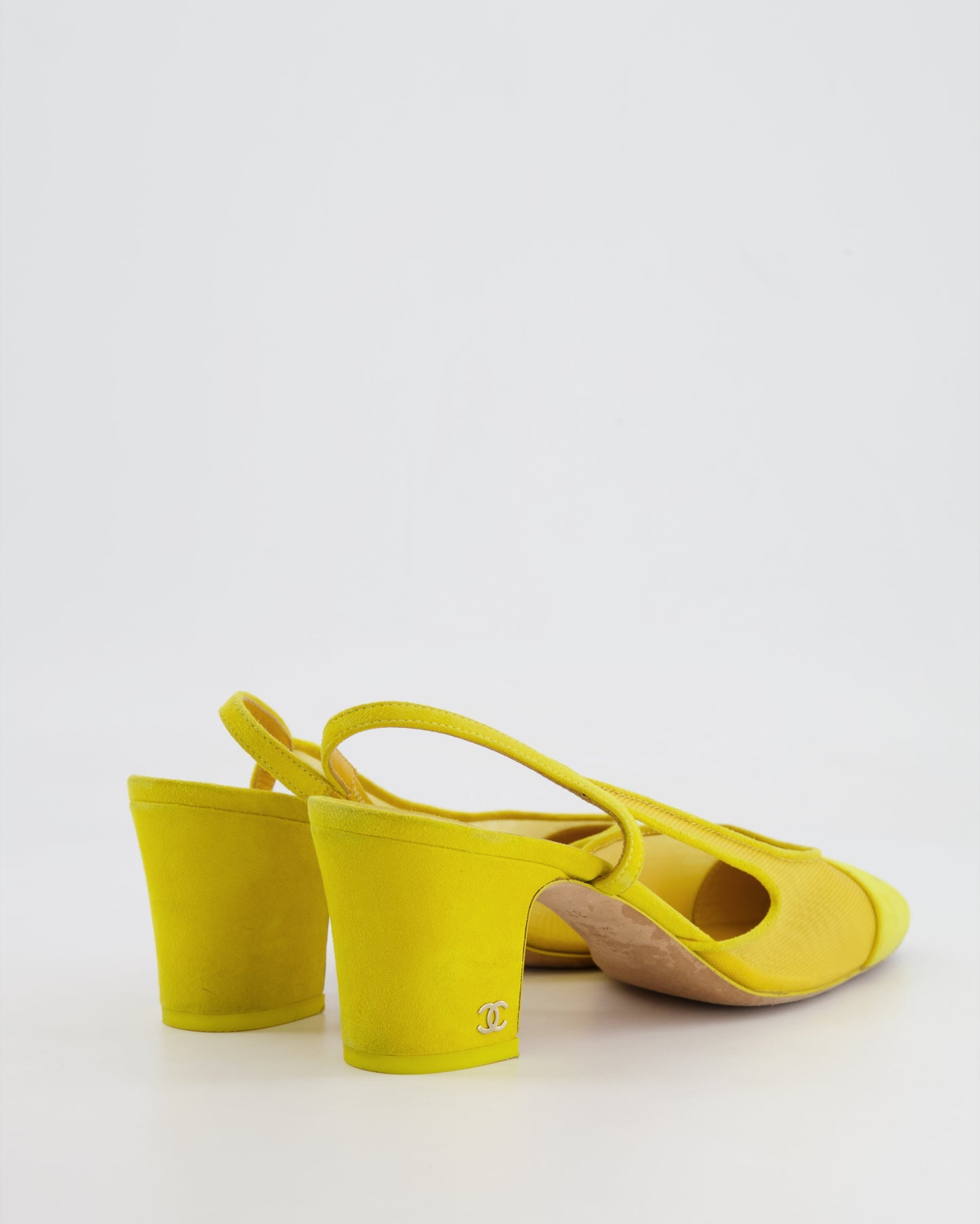 Chanel Yellow Suede And Mesh Slingbacks With Cc Logo Detail Size Eu 37.5 Women Shoes