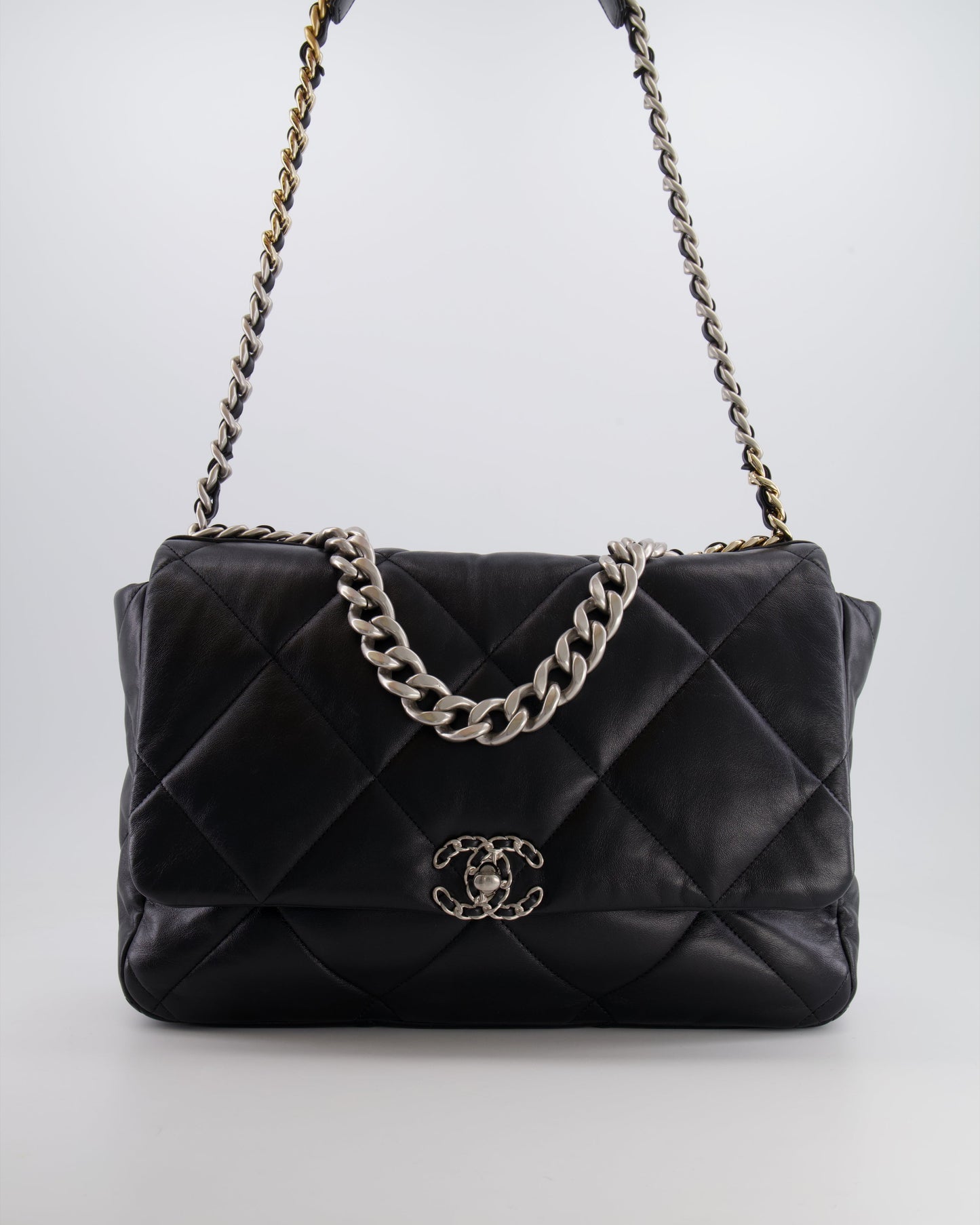 Chanel Black Maxi 19 Bag in Quilted Goatskin Leather with Mixed Hardware