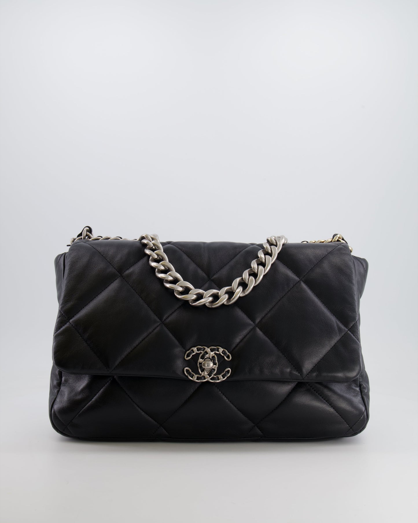 Chanel Black Maxi 19 Bag in Quilted Goatskin Leather with Mixed Hardware