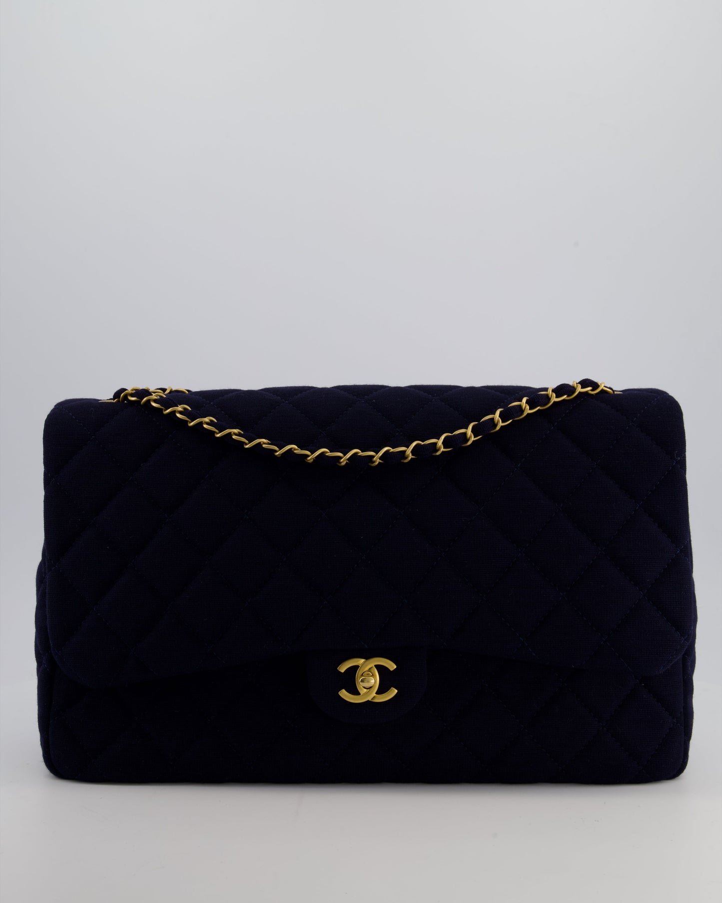 Chanel *hot* Navy Xxl Single Flap Bag in Quilted Jersey with Gold Hardware