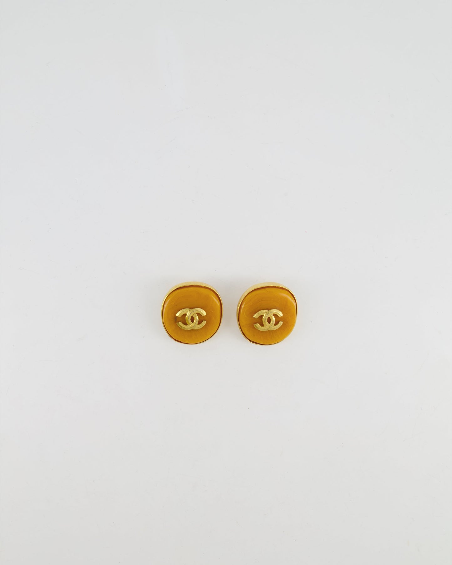 Chanel 98P Orange Rounded Clip on Earrings with Gold Rim and CC Logo Detail