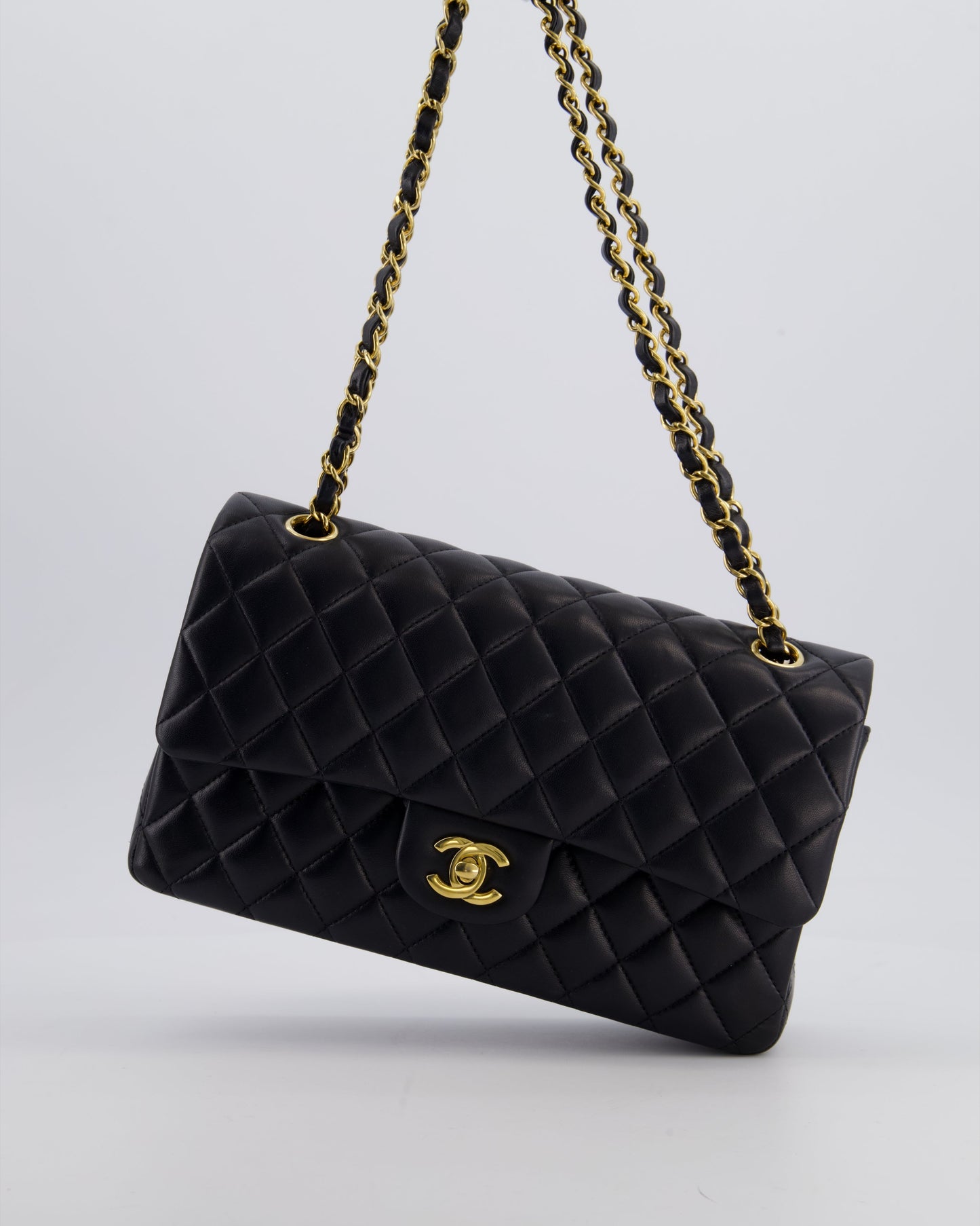 Chanel Black Medium Classic Double Flap Bag In Lambskin Leather With Gold Hardware