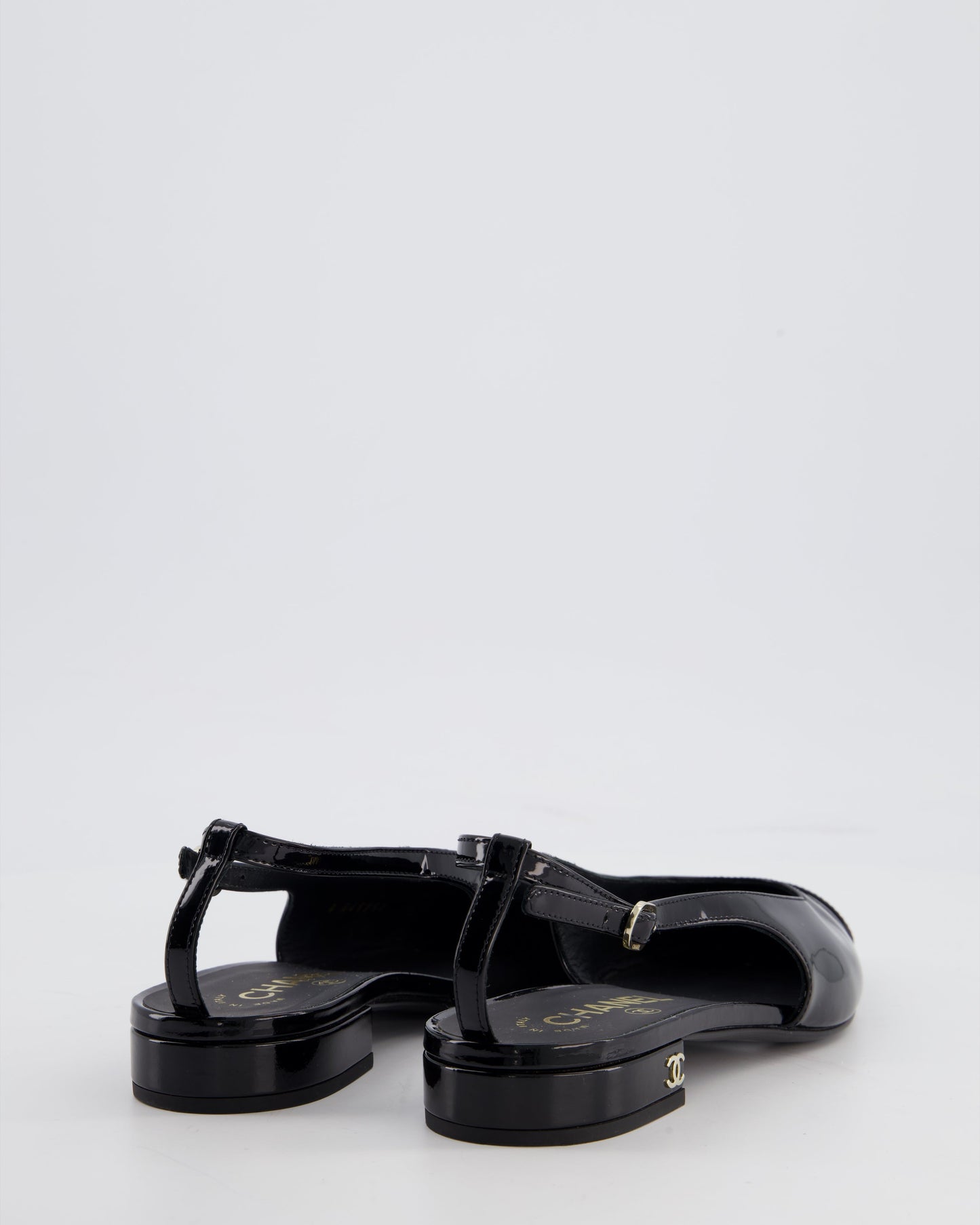 Chanel Black Patent Leather Flat Slingback with Silver CC Logo Detail Size Eu 37 for Women