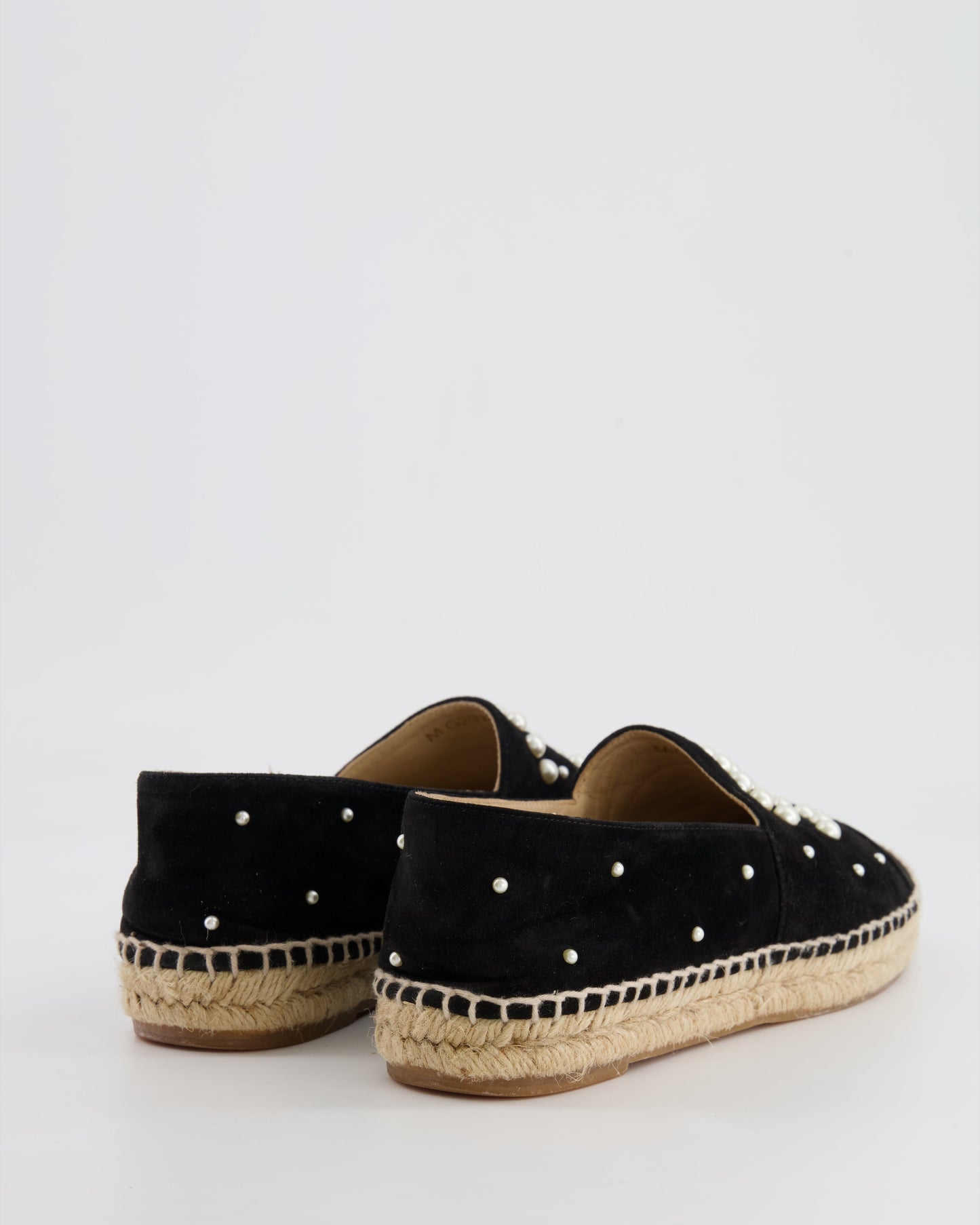 Chanel Black Suede Espadrilles with Pearl Embellishments and CC Logo Size Eu 38 Women Shoes