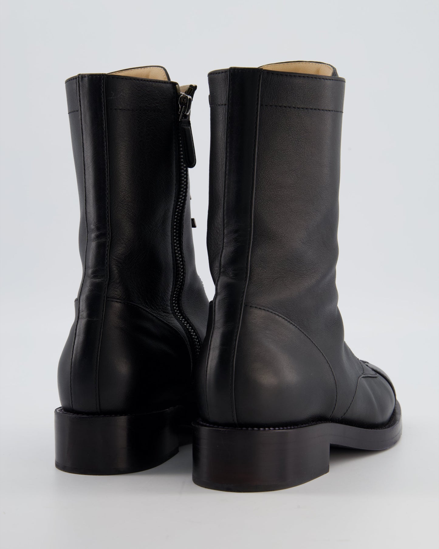 Chanel Black Lace Up CC Military Boots Size Eu 39.5C for Women