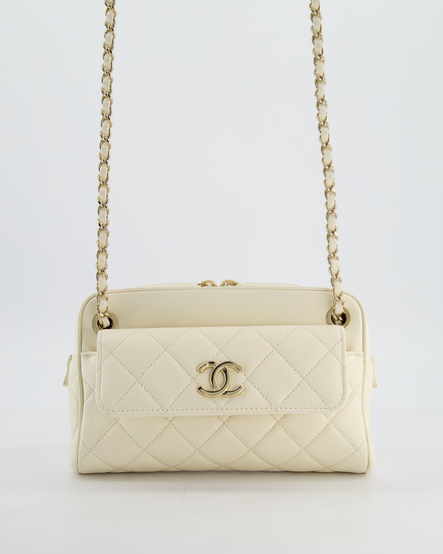 Chanel Camera Bag With Removable Wallet In Ivory Caviar Leather With Champagne Gold Hardware