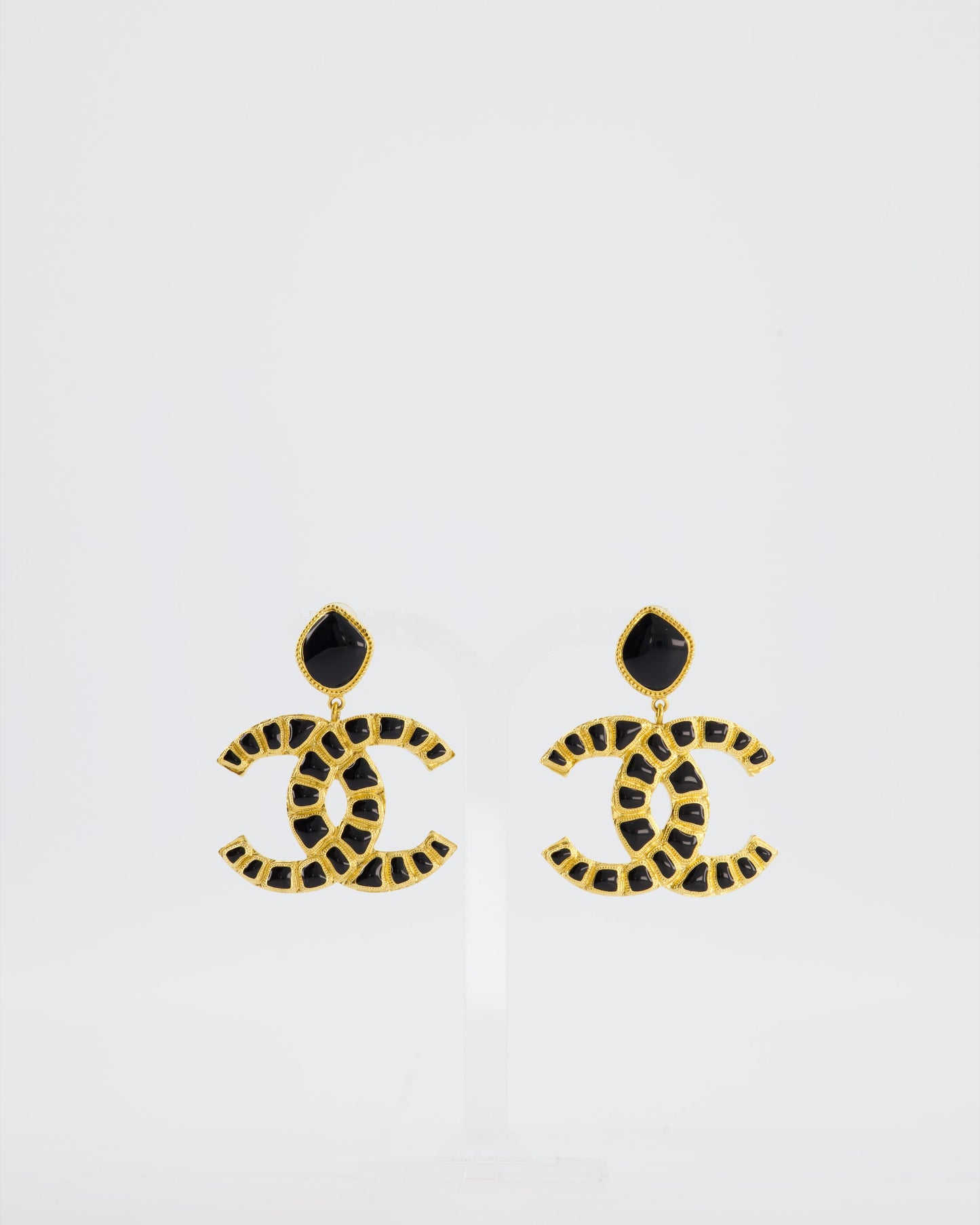 Chanel *rare* Extra Large CC Gold and Black Egyptian Collection Earrings