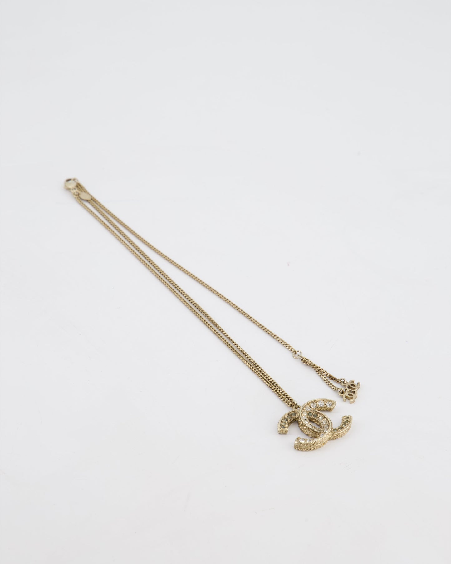 Chanel 12/a Champagne Gold Diamante CC Reversible Necklace