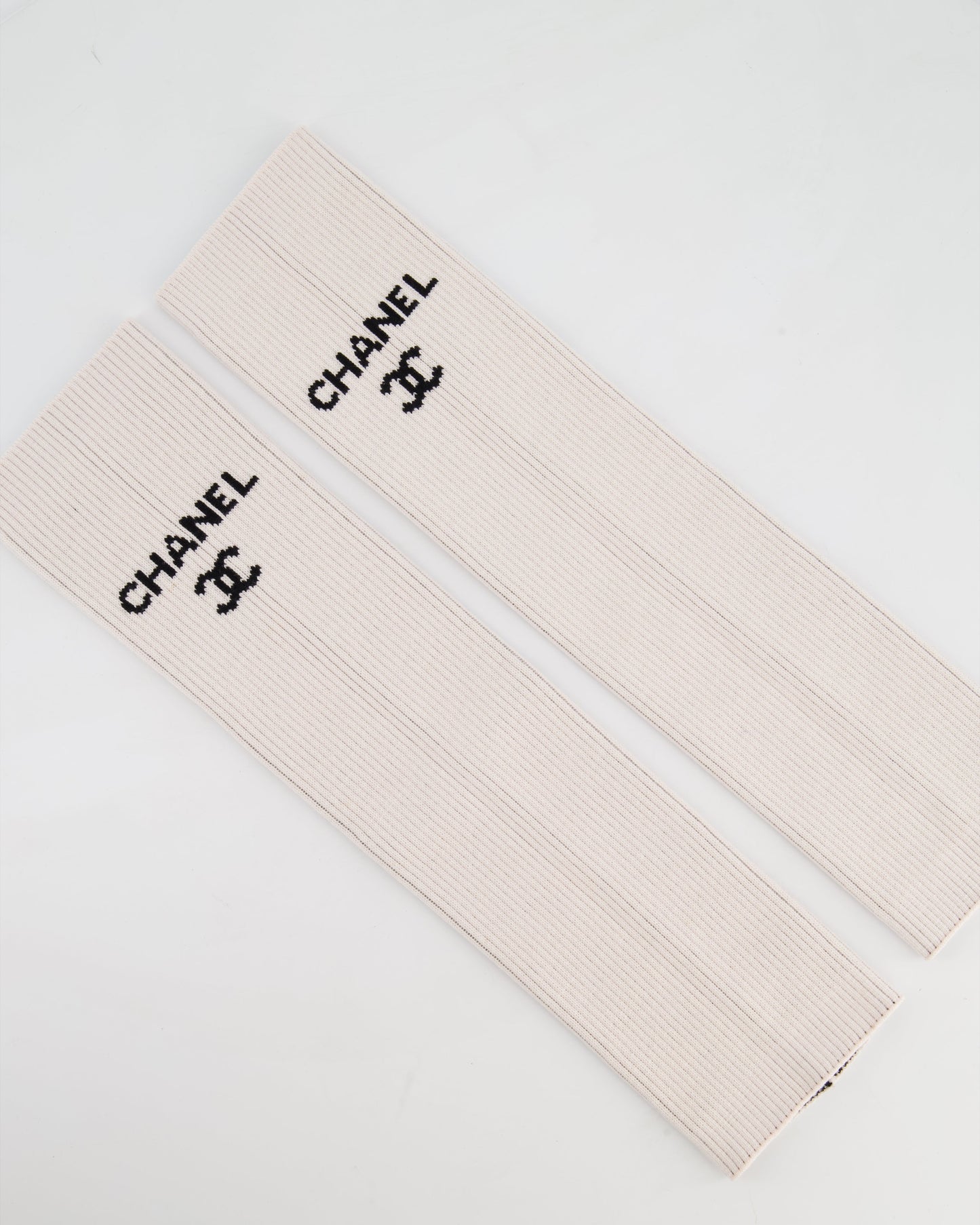Chanel Light Pink Knit Leg Warmers With Black Logo Bag