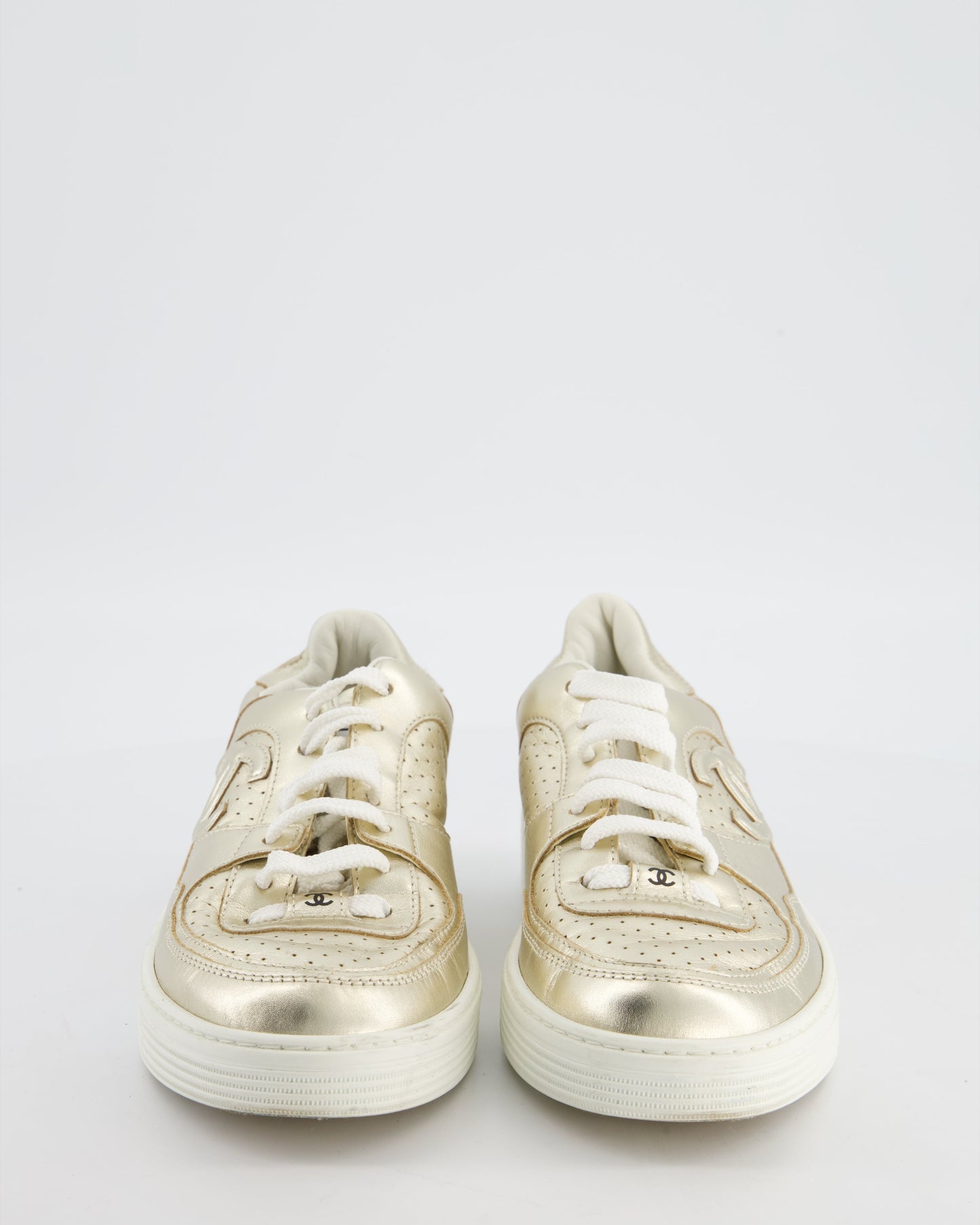 Chanel Gold Metallic CC Logo Trainers Size Eu 38 Women Shoes