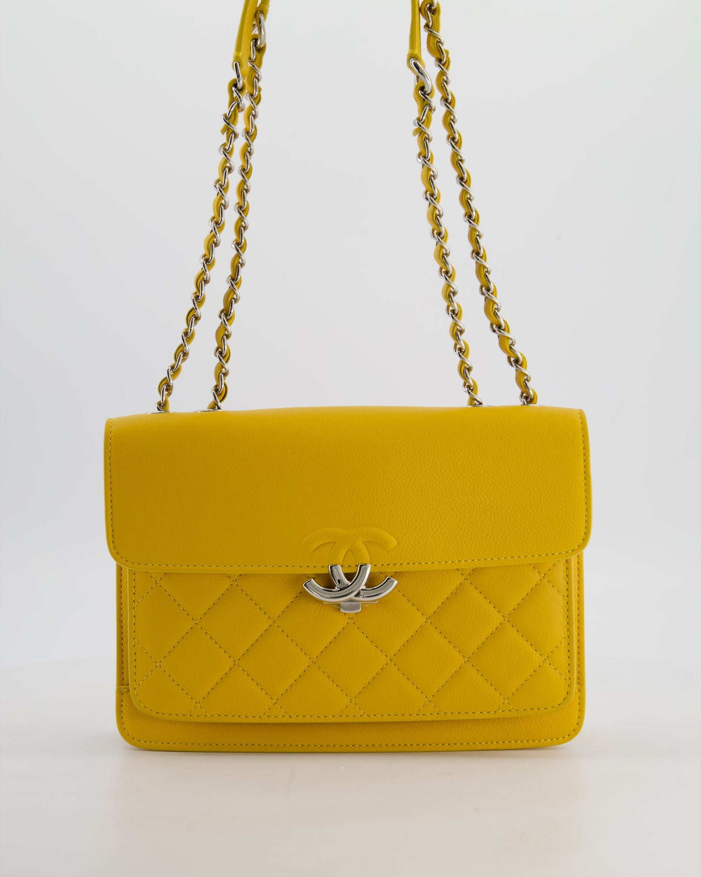 Chanel *fire Price* Yellow CC Box Bag in Caviar Leather with Silver Hardware