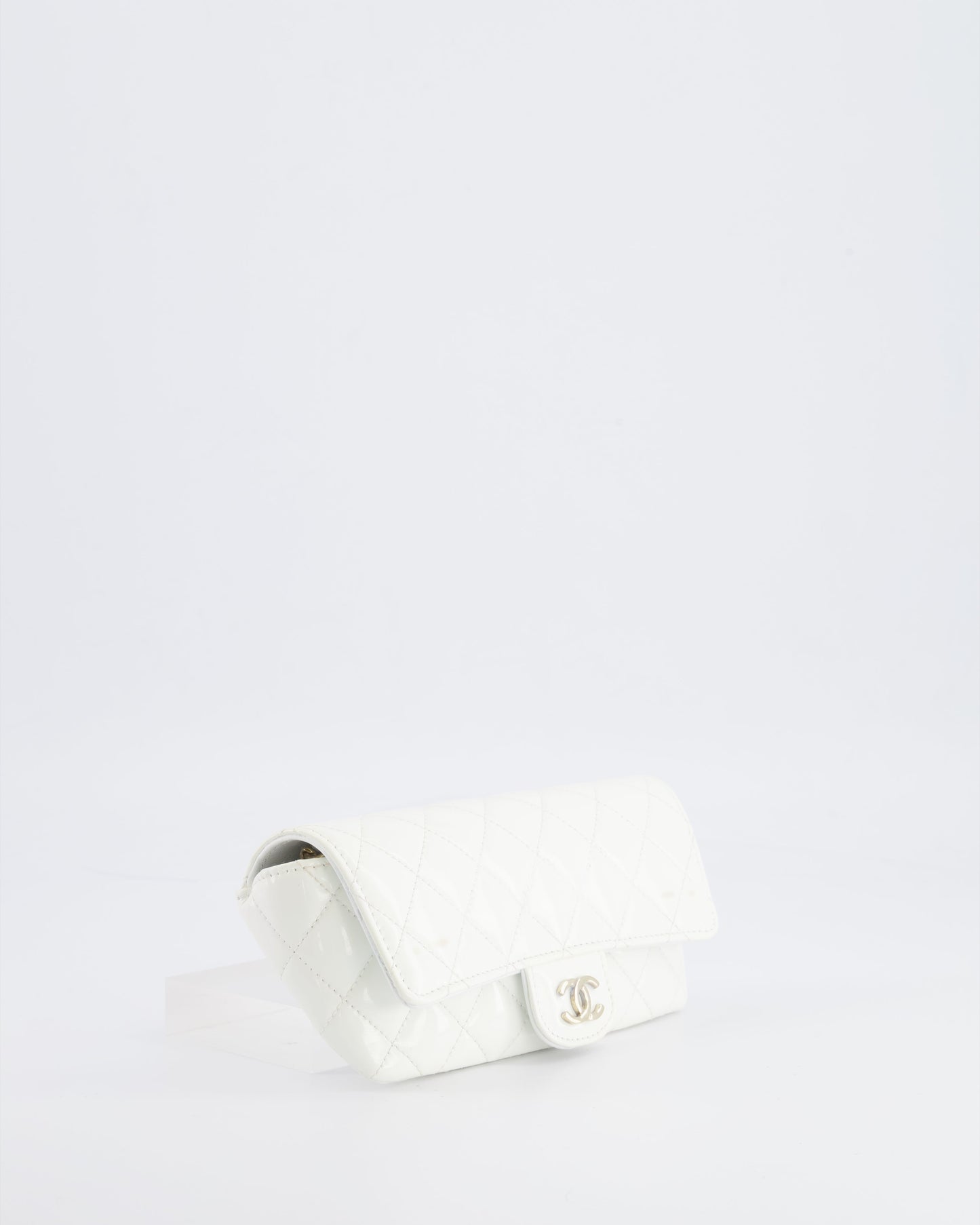 Chanel White Patent Sunglasses Case on Chain Bag with Champagne Gold Hardware