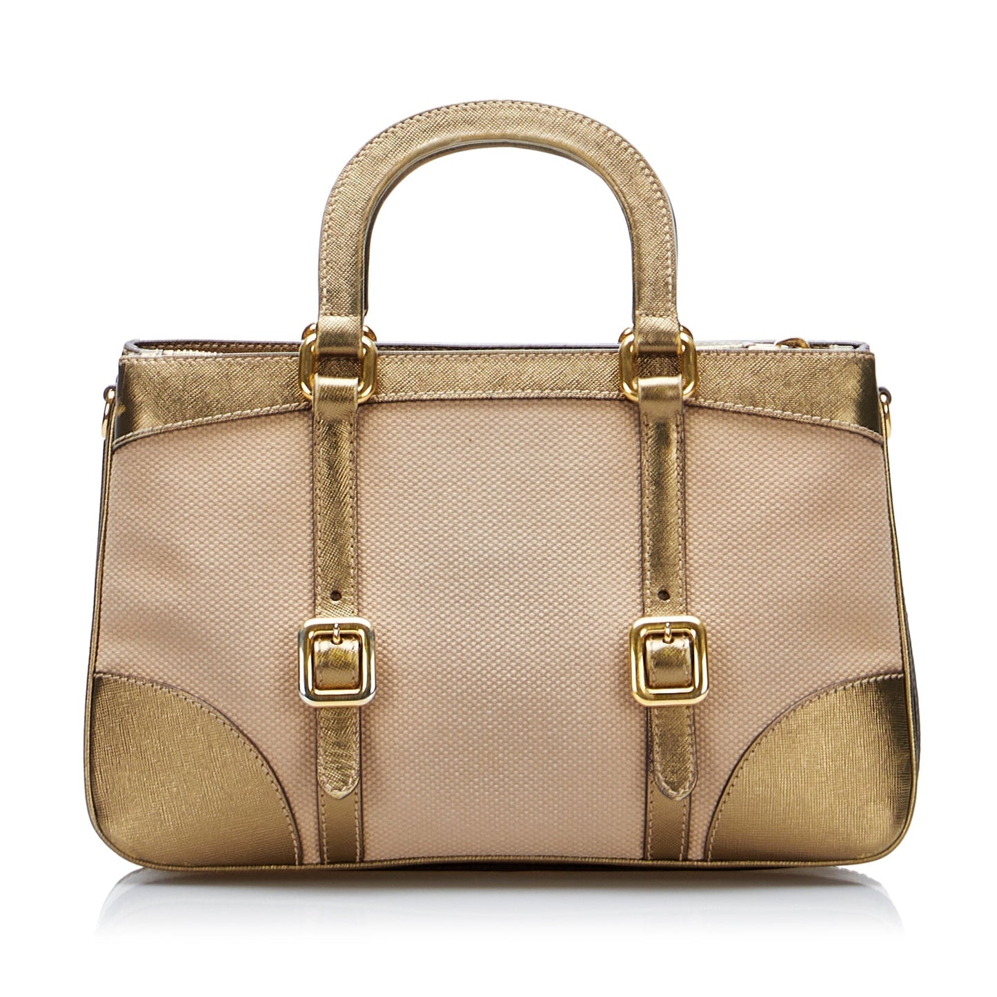 Prada Handbag Trimmed Canvas Saffiano Beige Travel Bag