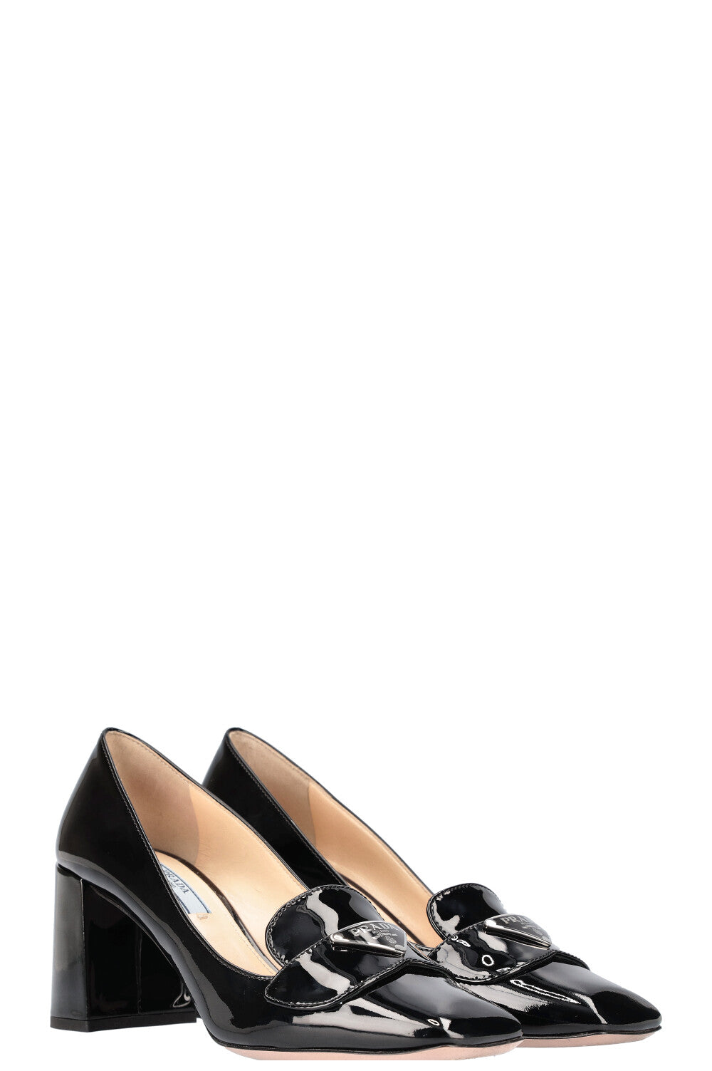 Prada Heels Patent Black Logo Shoes