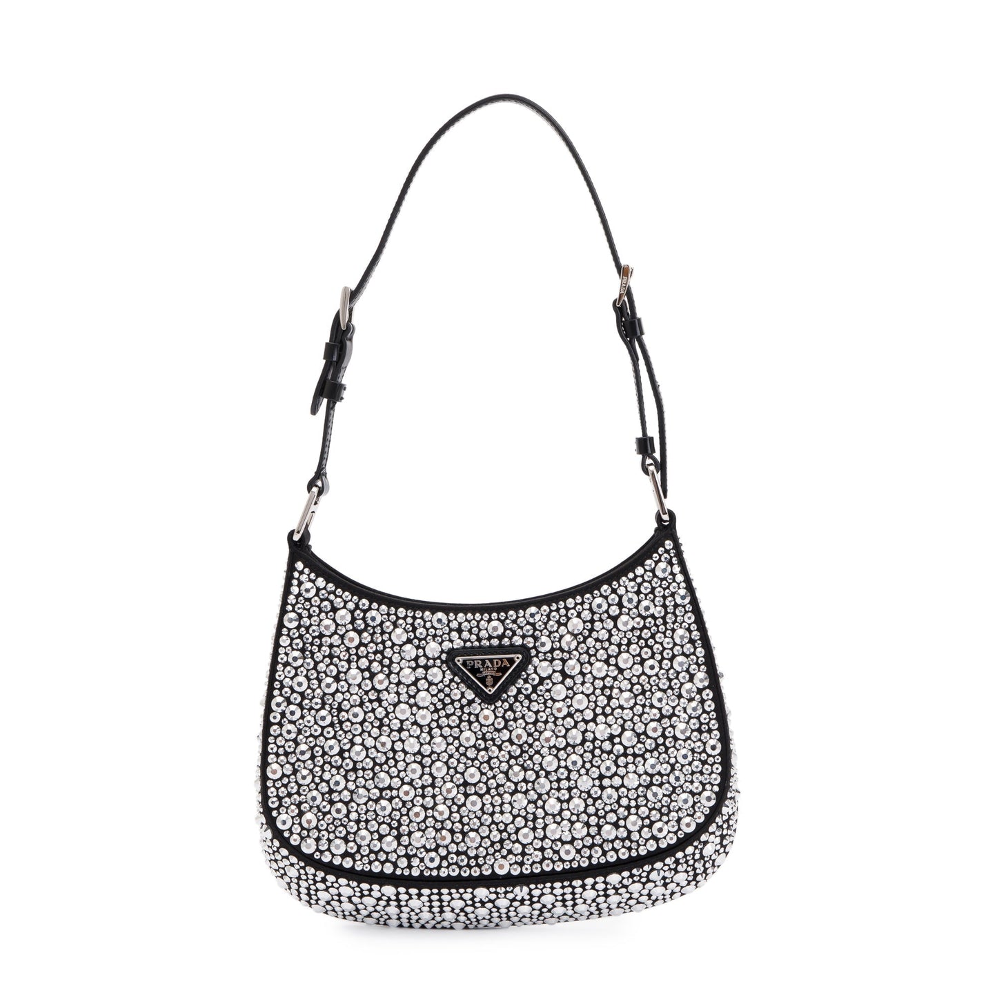 Prada Crystal Cleo Shoulder Bag Satin Black