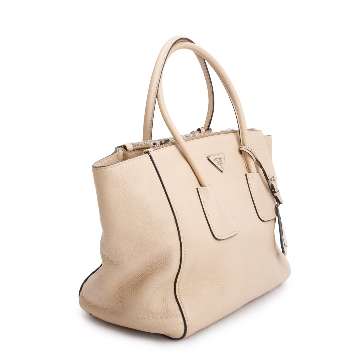 Prada Cervo Twin Pocket Tote Handbag Beige Medium Tote Bag