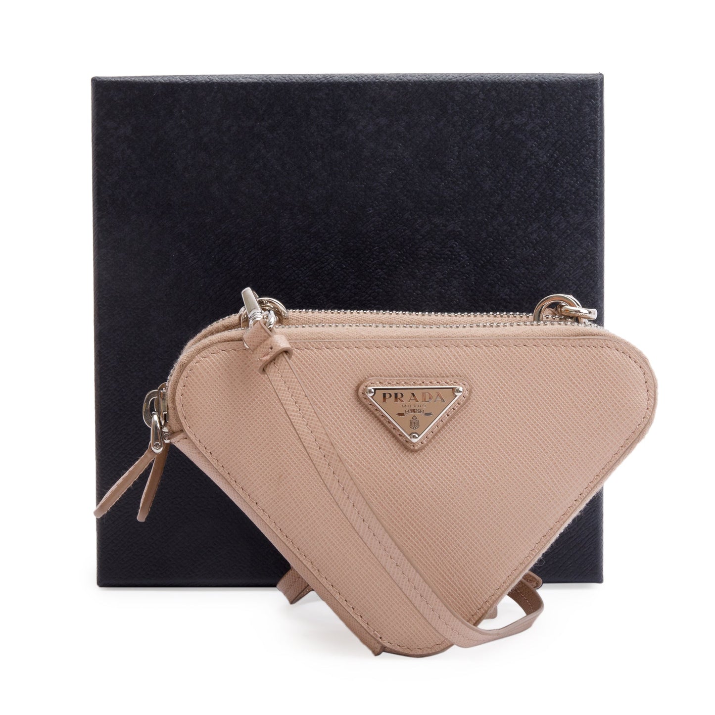 Prada Saffiano Triangle Crossbody Bag Leather Beige