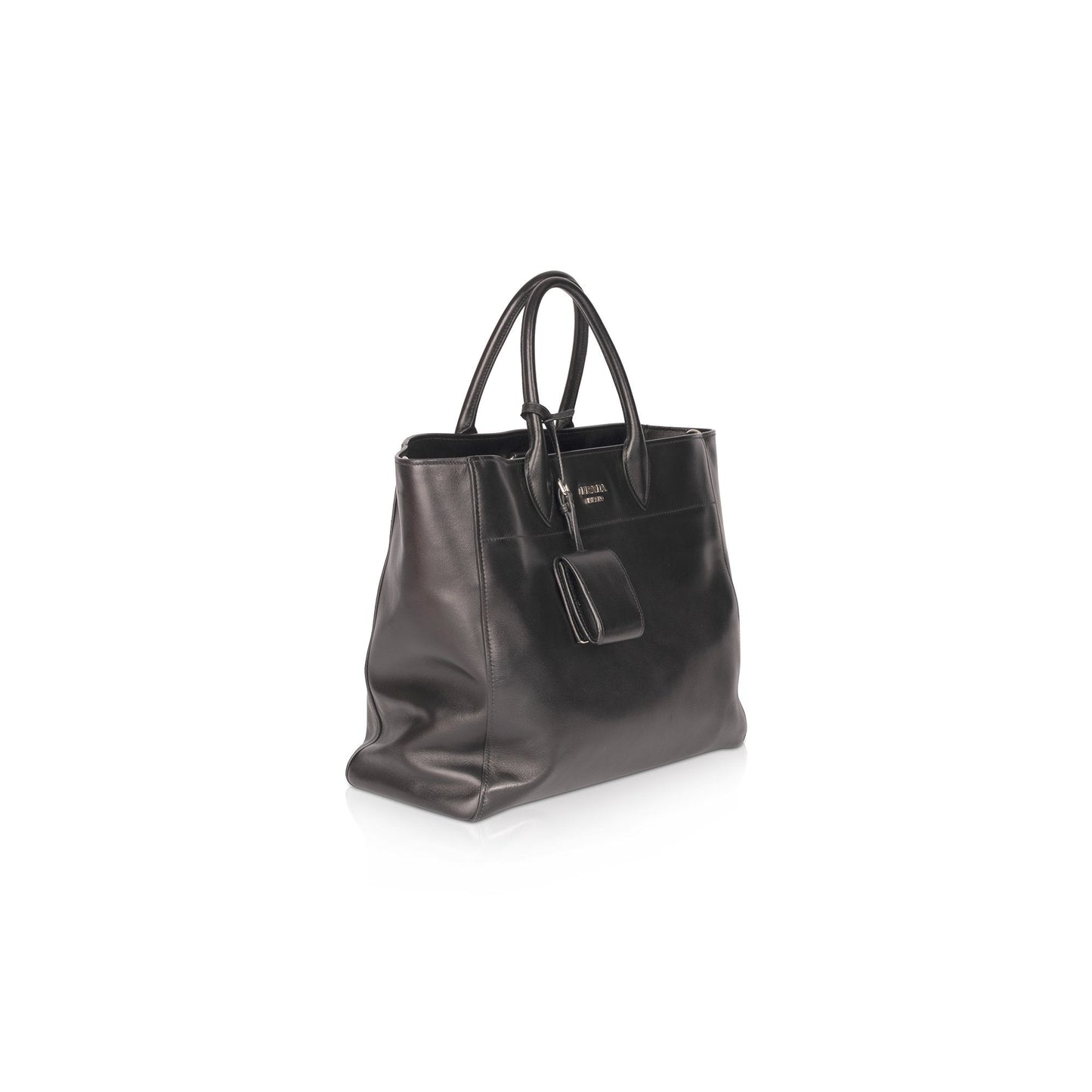 Prada City Calf Square Tote Bag Leather Black