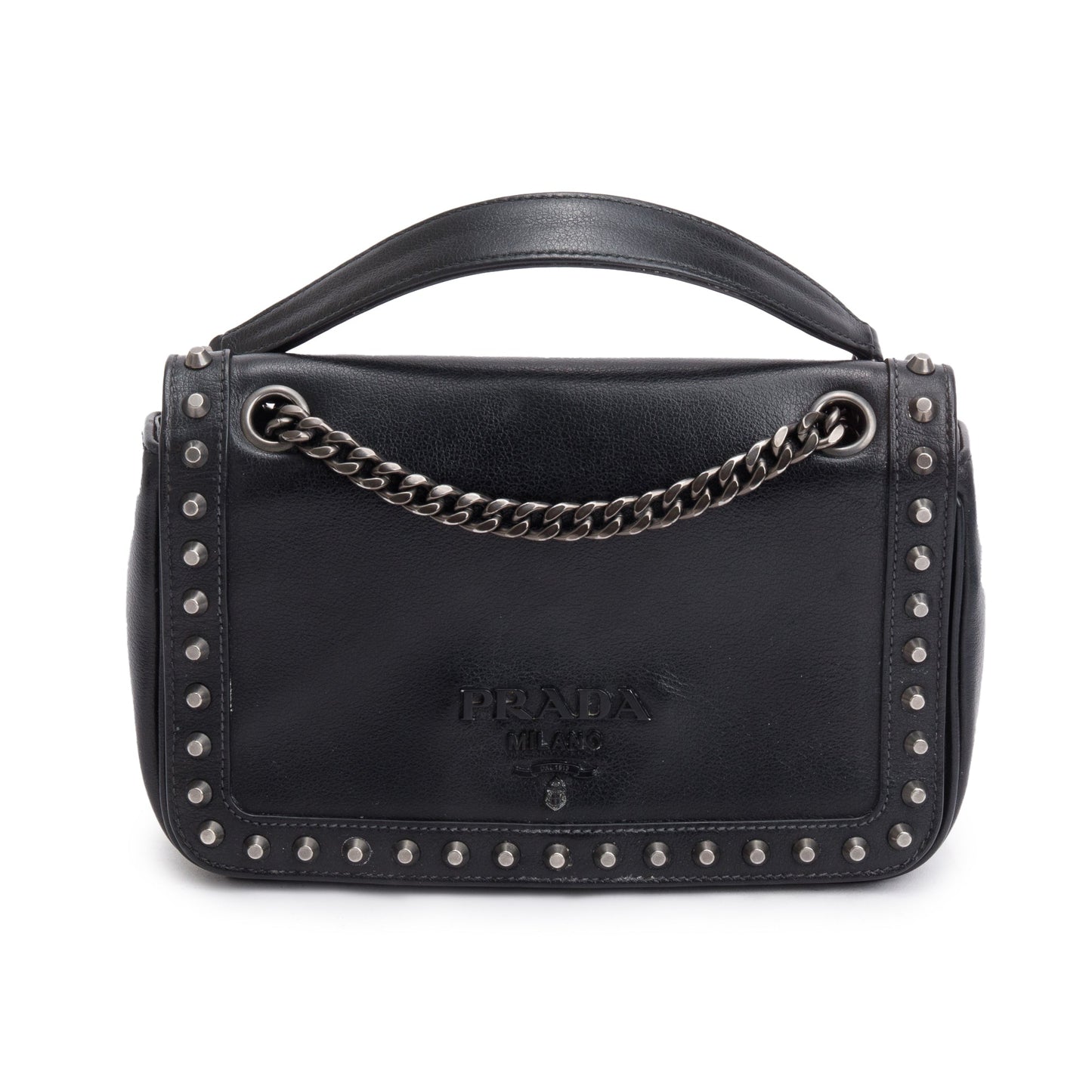 Prada Glace Calf Studded Crossbody Bag Black