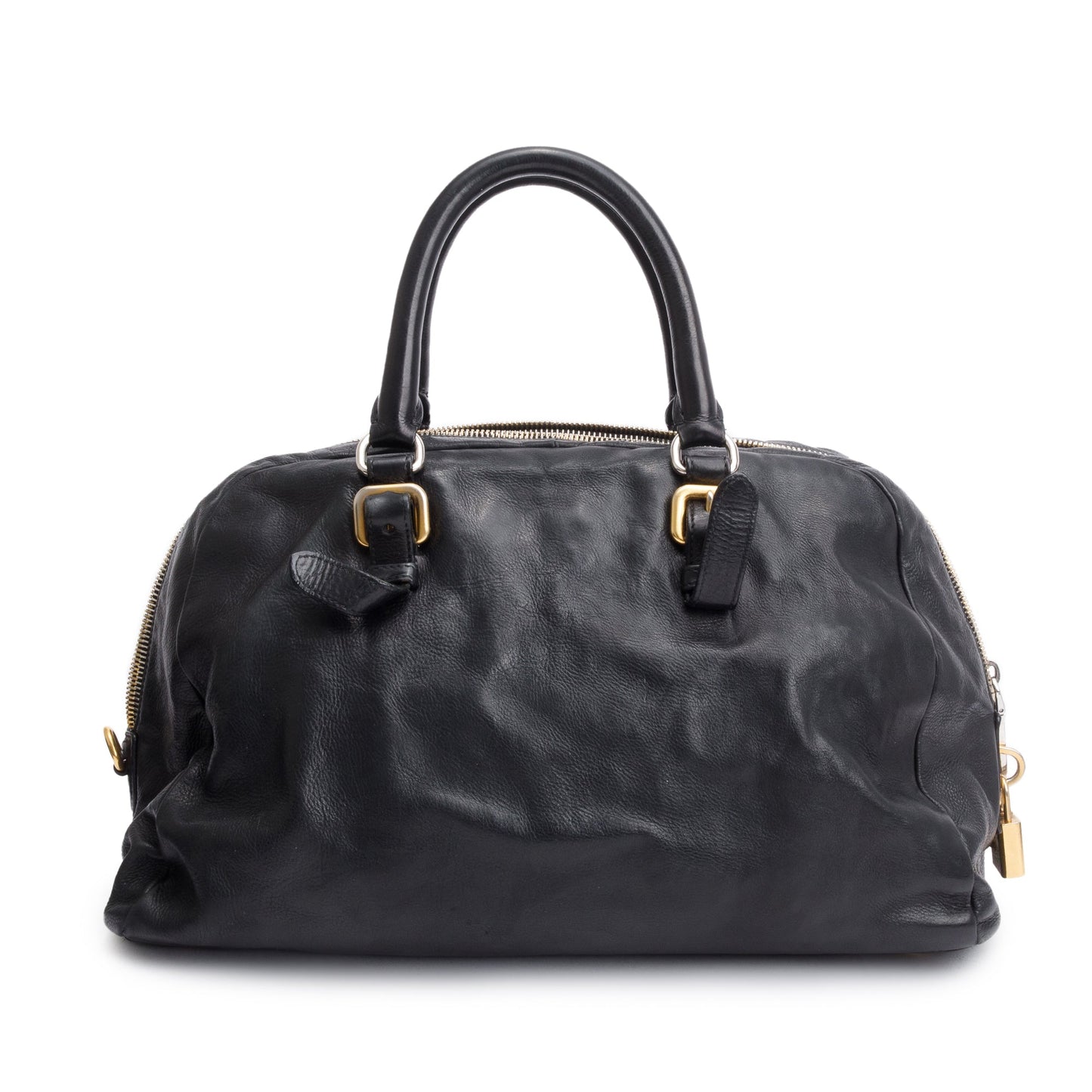 Prada Glace Zipper Bowler Bag Black Travel Bag
