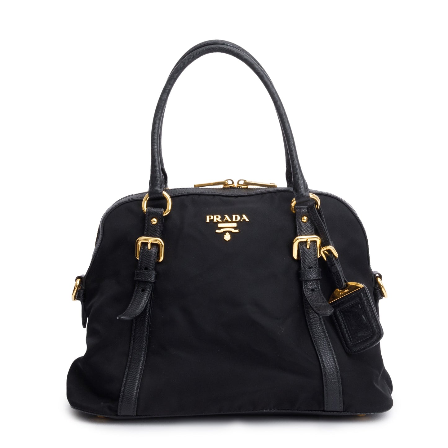 Prada Trimmed Tessuto Shoulder Bag Leather Nylon Saffiano