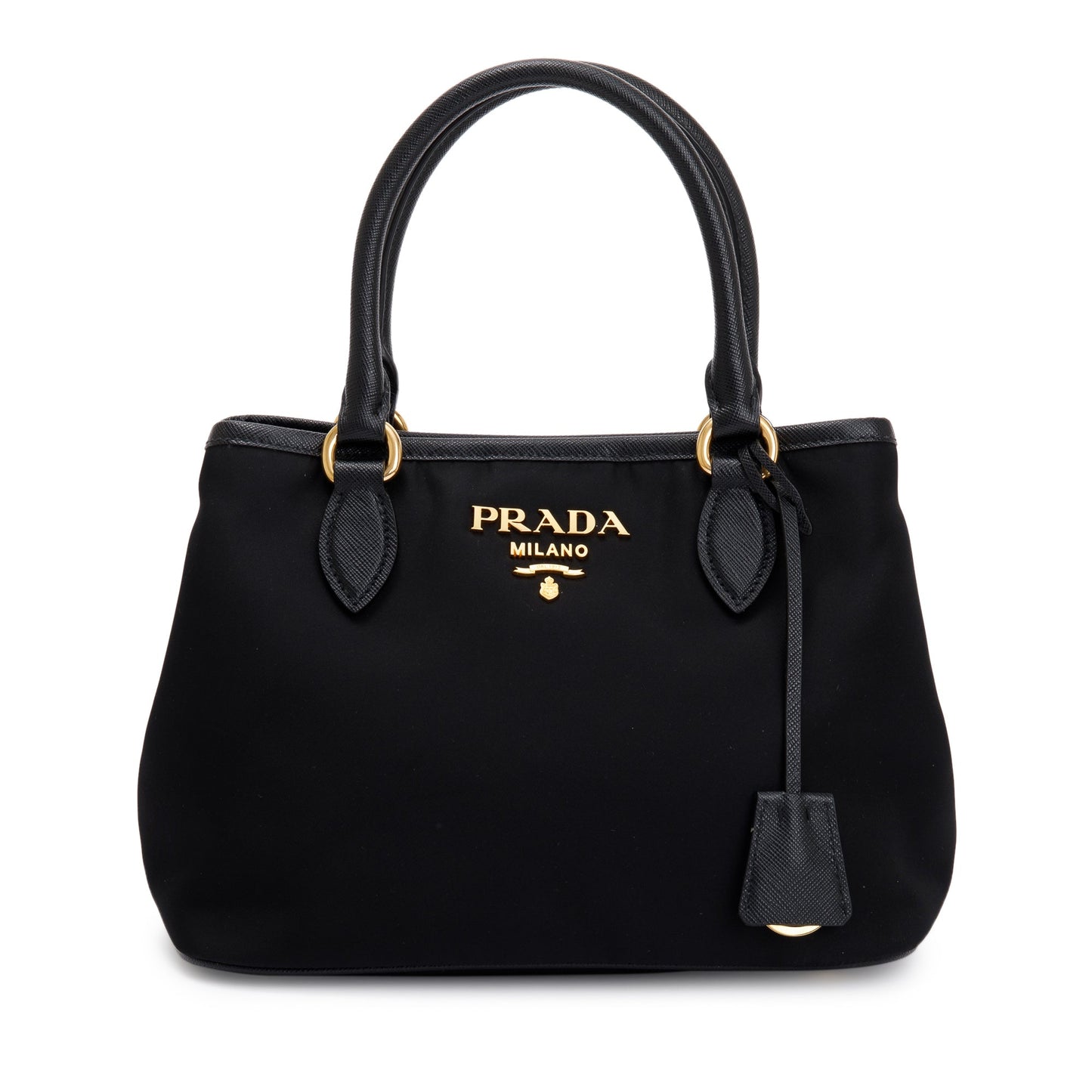 Prada Saffiano Trimmed Tessuto Small Satchel Handbag Leather Nylon Travel Bag