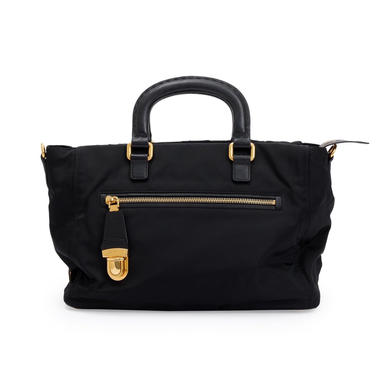 Prada Saffiano Trimmed Tessuto Tote Handbag Nylon Black Tote Bag