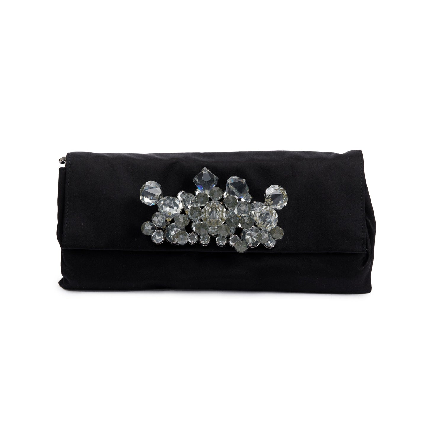 Prada Crystal Embellished Clutch Handbag Satin Black Clutch Bag