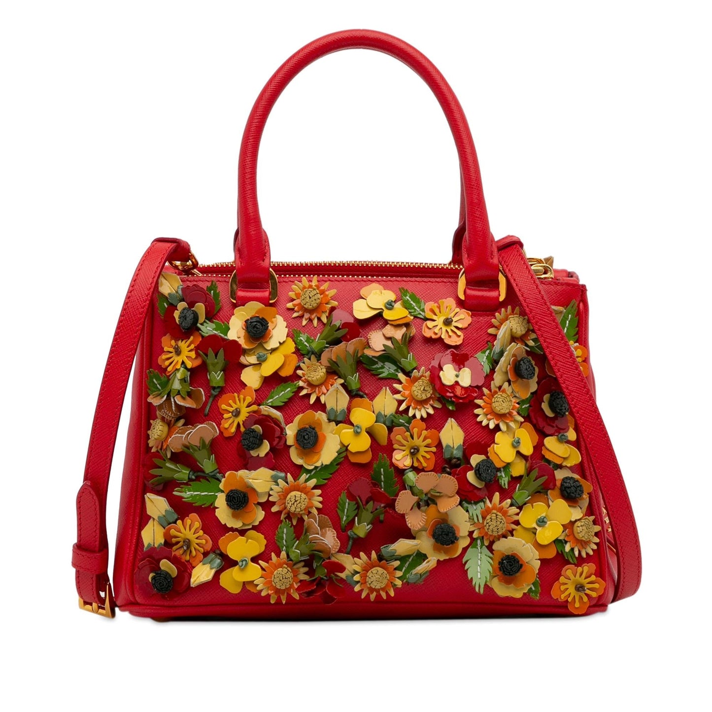 Prada Floral Double Galleria Shg Da9727 Satchel Bag Saffiano Zip