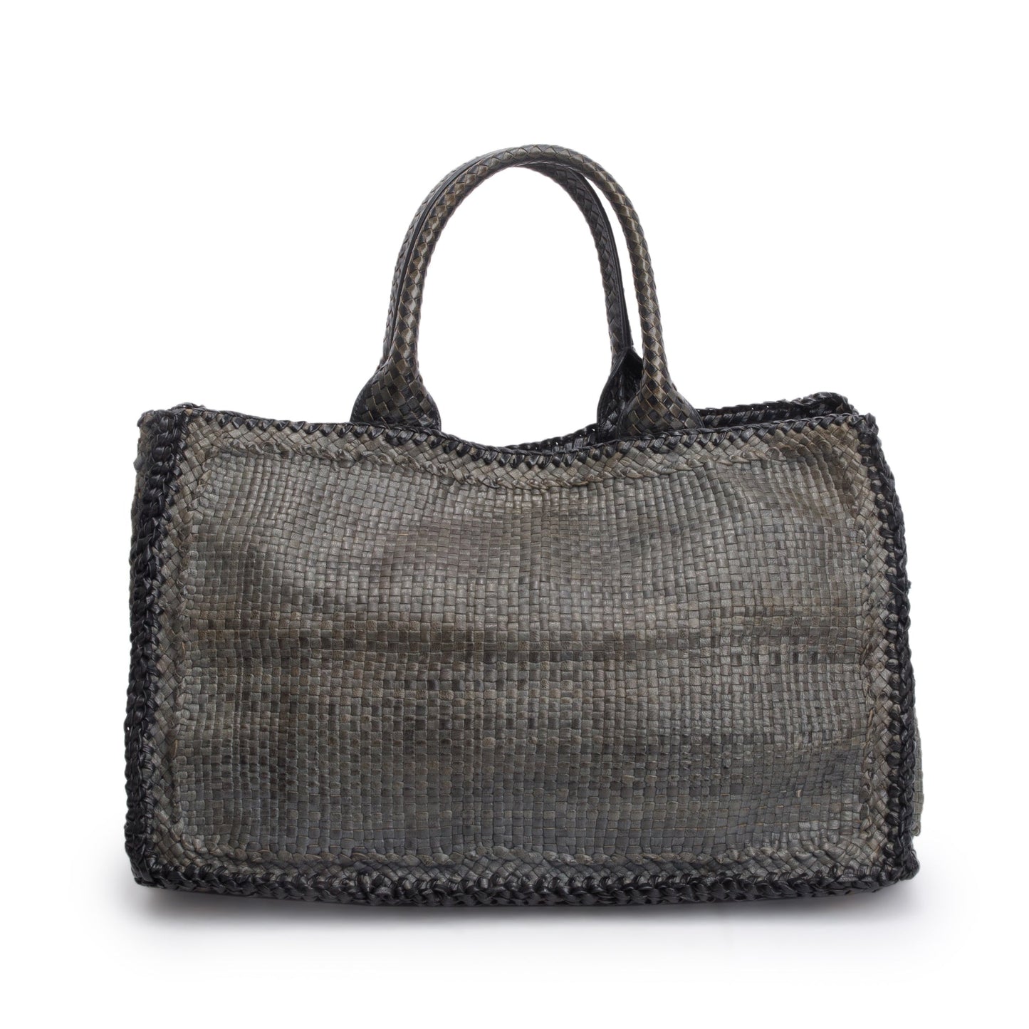 Prada Grey Madras Tote Gray Medium Woven Tote Bag