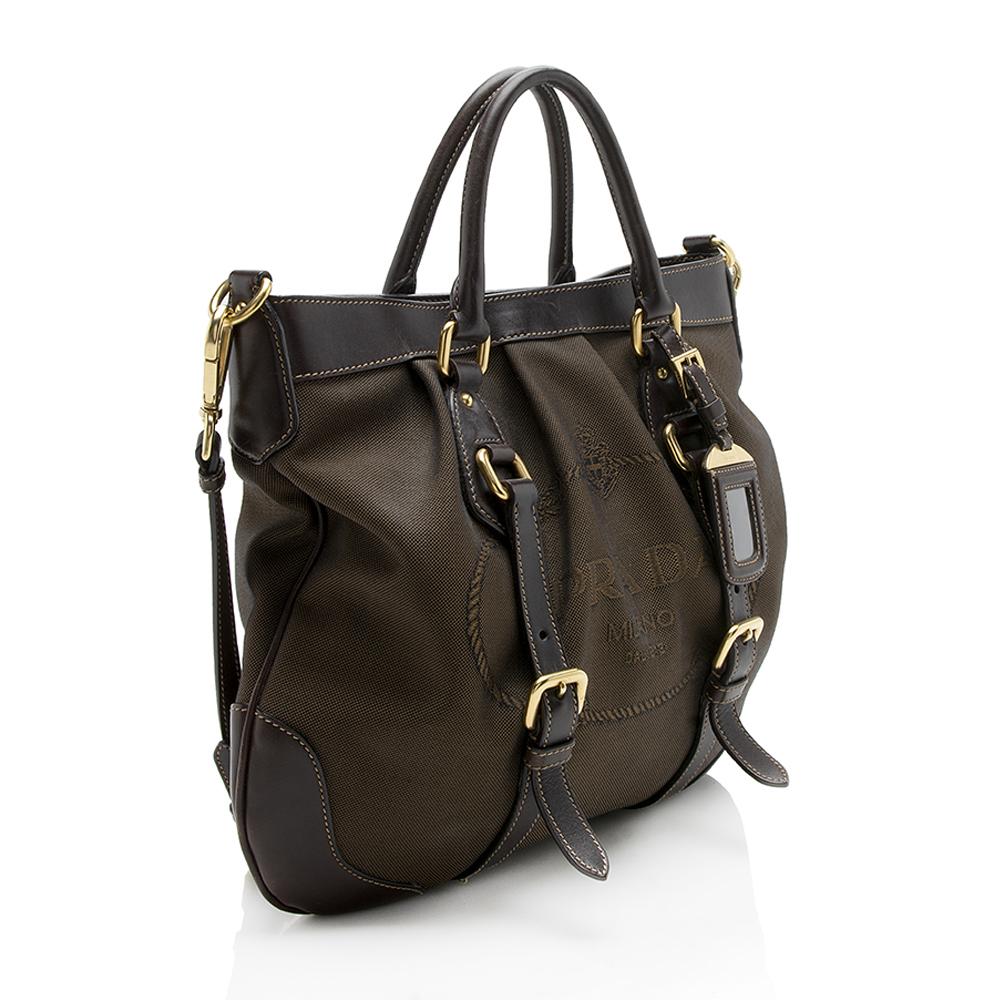 Prada Jacquard Pleated Tote Leather Logo Tote Bag