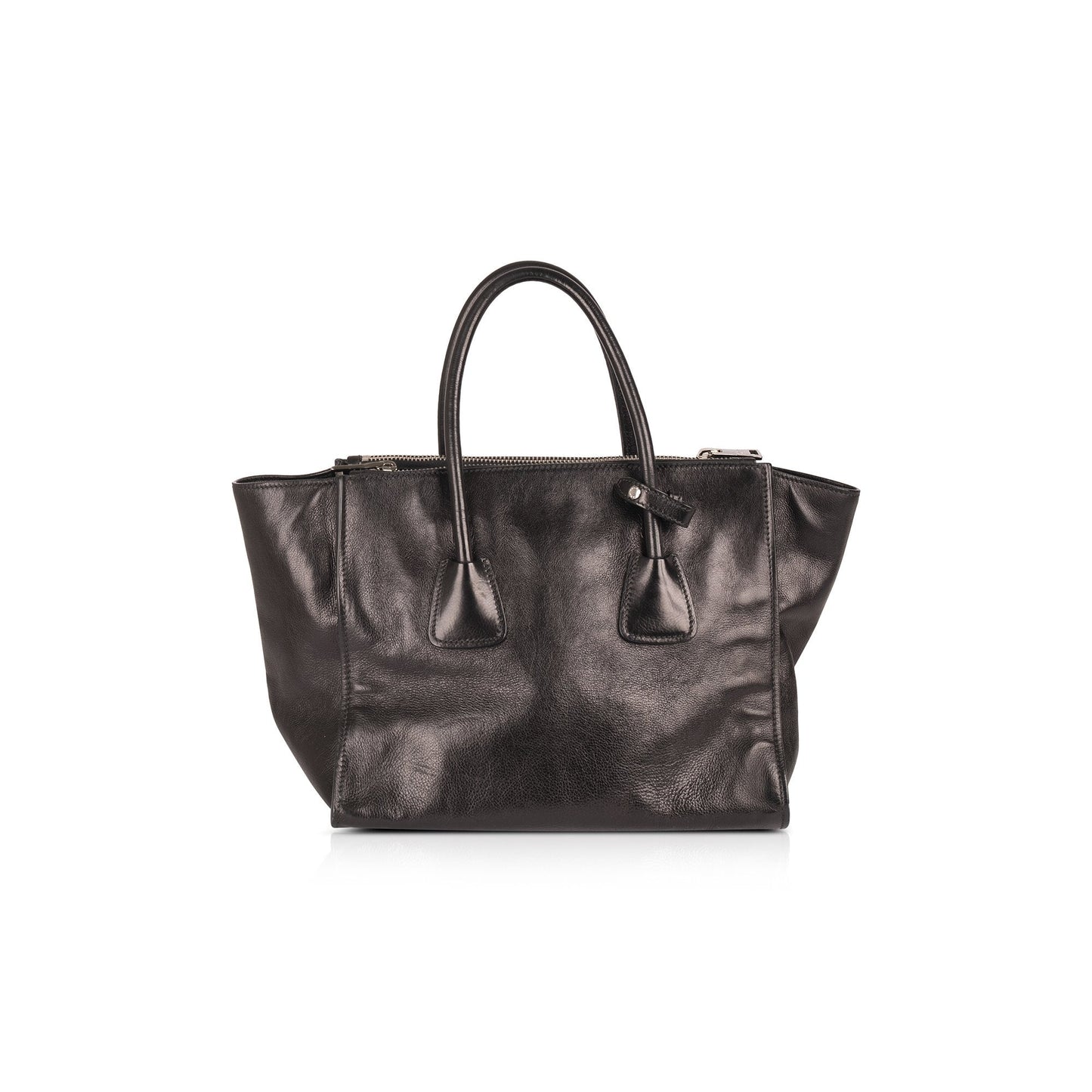 Prada Glace Calf Twin Pocket Tote Handbag Black Medium Tote Bag