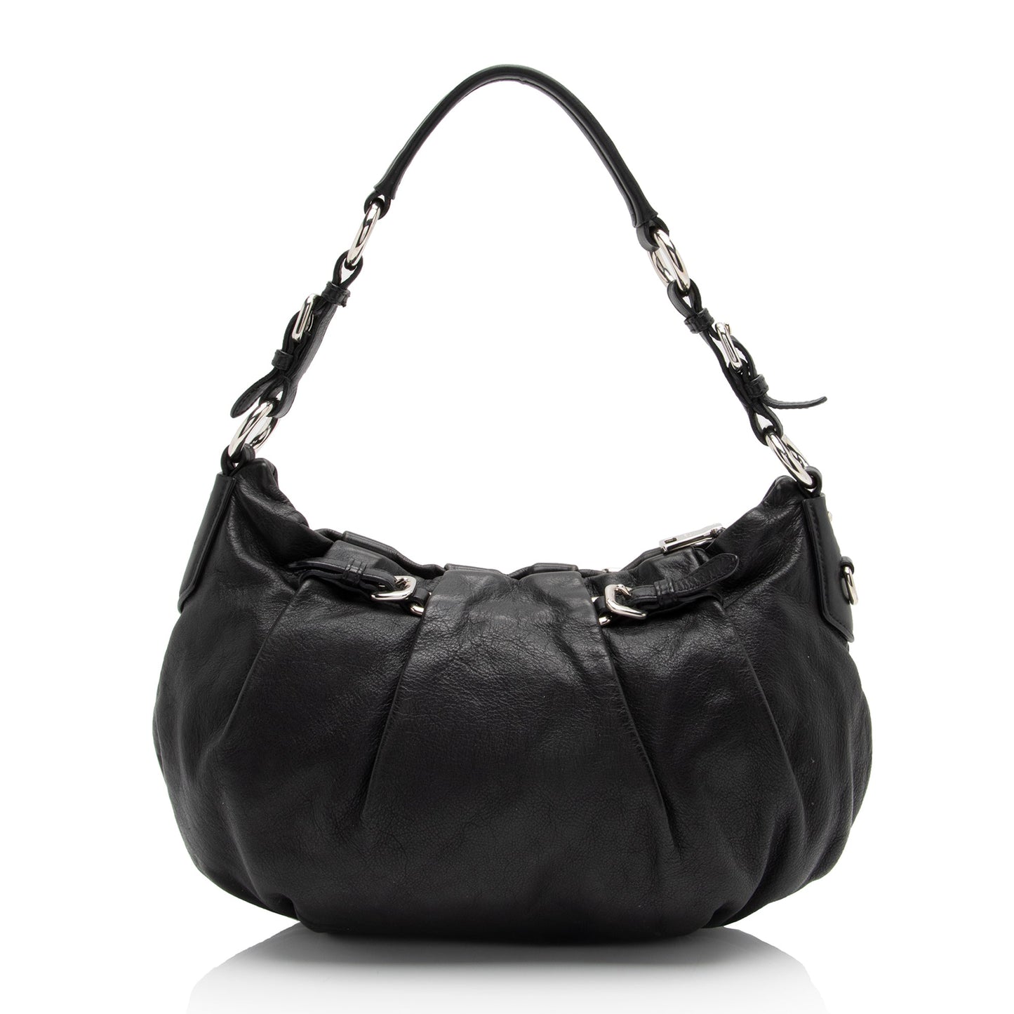 Prada Nappa Pleated Hobo Shf Rubbi4 Leather Small Shoulder Bag