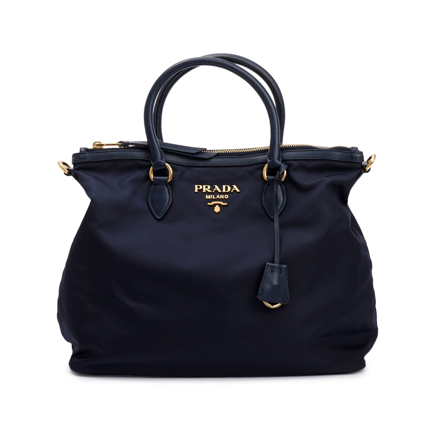 Prada Navy Trimmed Tessuto Tote Handbag Leather Nylon Tote Bag