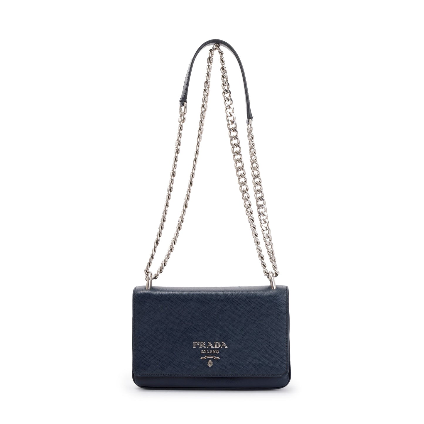 Prada Navy Soft Calf Saffiano Crossbody Bag Leather Chain