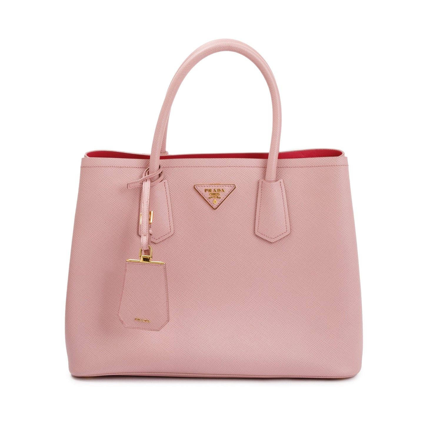Prada Saffiano Lux Cuir Double Tote Handbag Pink Medium Tote Bag