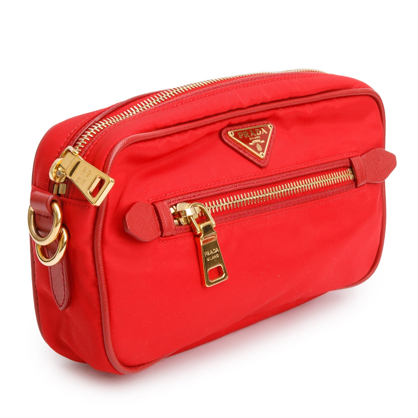 Prada Saffiano Trimmed Tessuto Camera Crossbody Bag Nylon Red