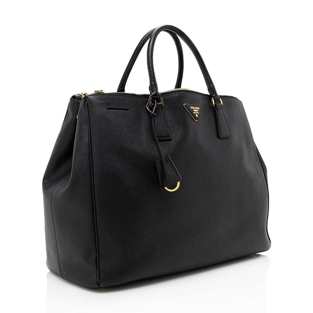 Prada Lux Double Tote Leather Saffiano Large Tote Bag