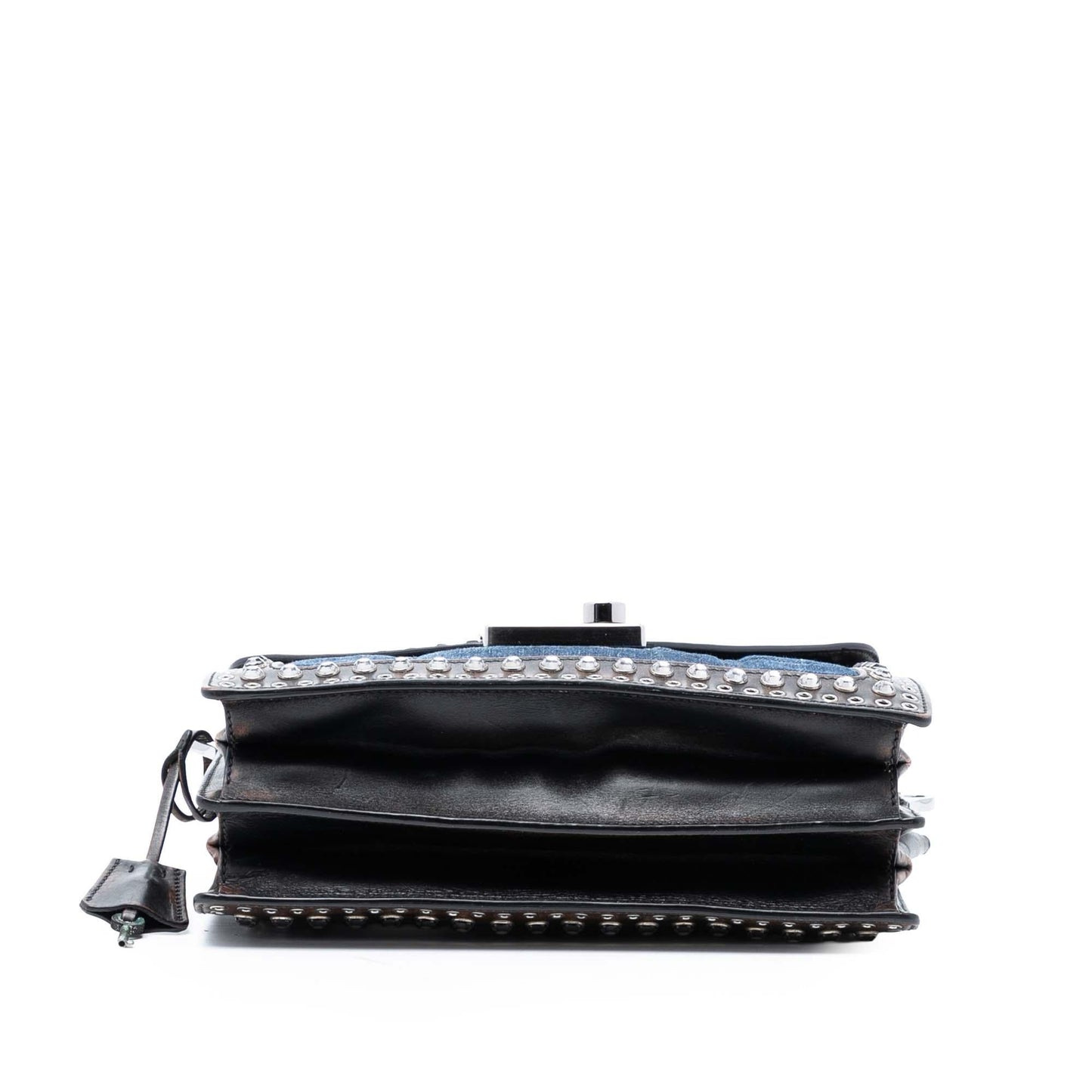 Prada Studded Sound Lock Crossbody Denim Crossbody Bag